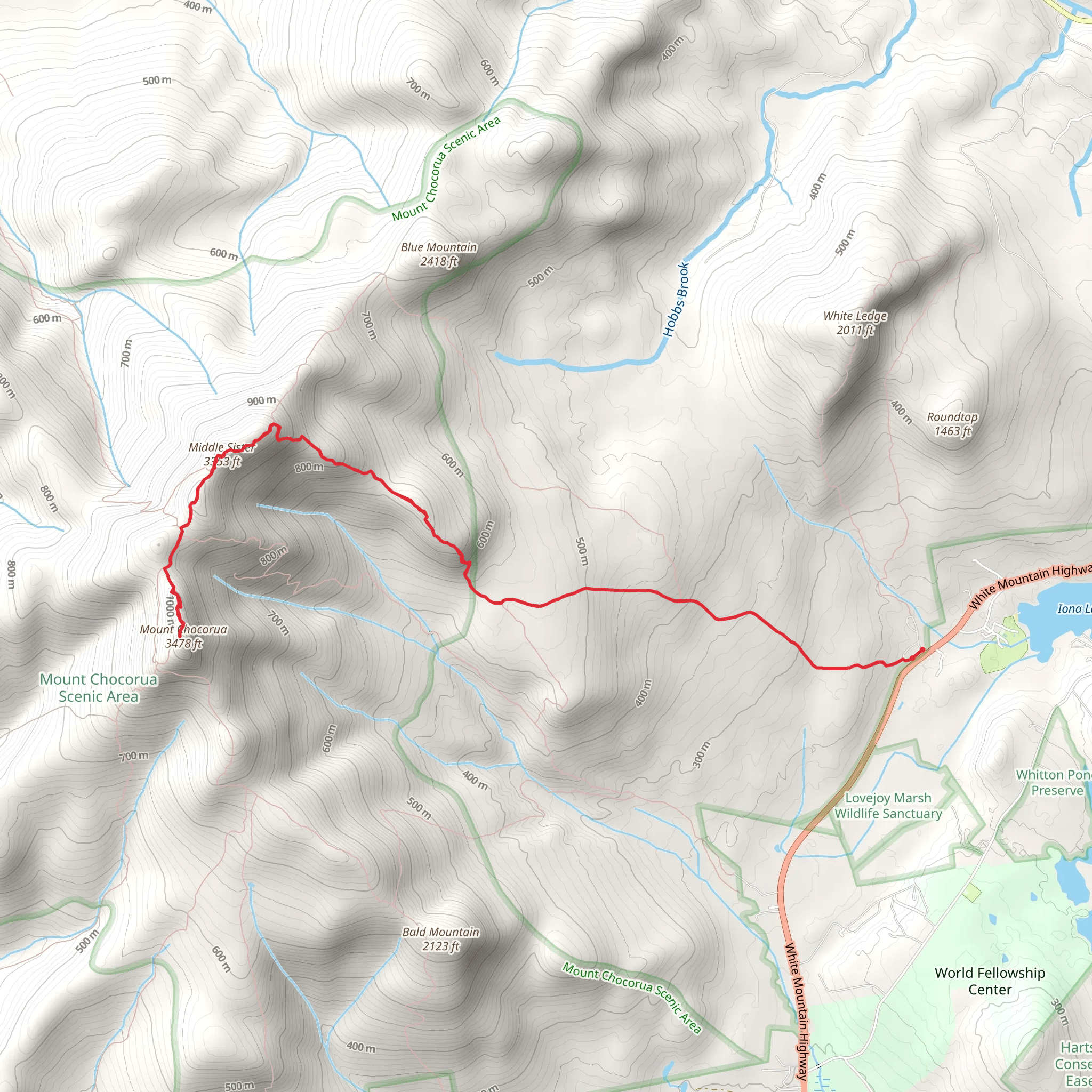 Mount Chocorua Trail mobile static map