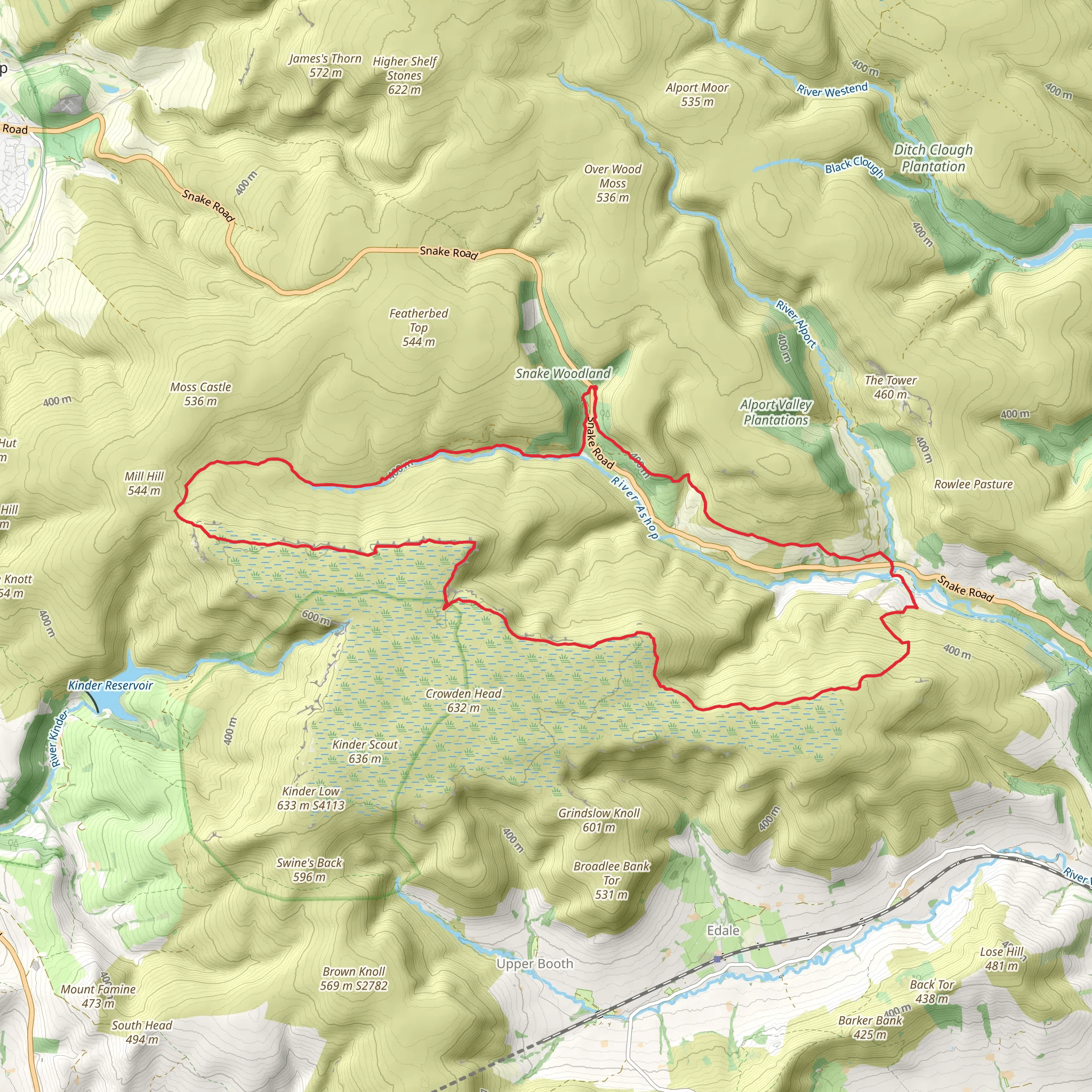 Kinder Scout Northern Edge from Birchen Clough mobile static map