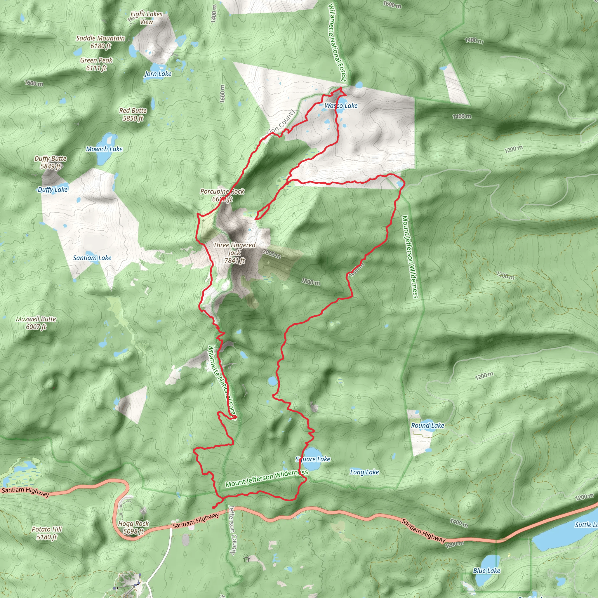 Porcupine Rock, Minto Pass, Wasco Lake and Square Lake Loop mobile static map