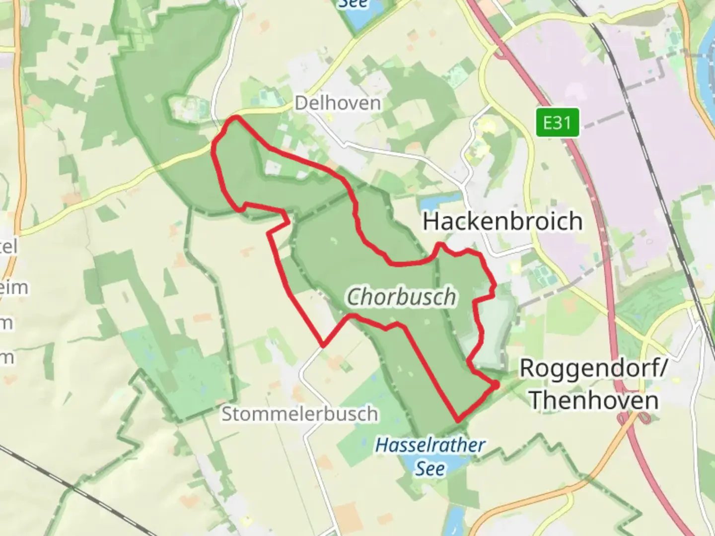An image depicting the trail Chorbusch Loop and its surrounding area.