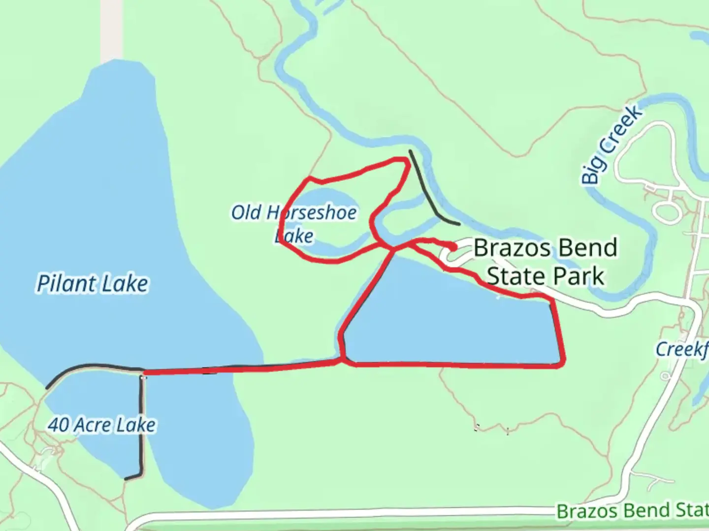 An image depicting the trail Old Horseshoe Lake and Elm Lake Loop and its surrounding area.