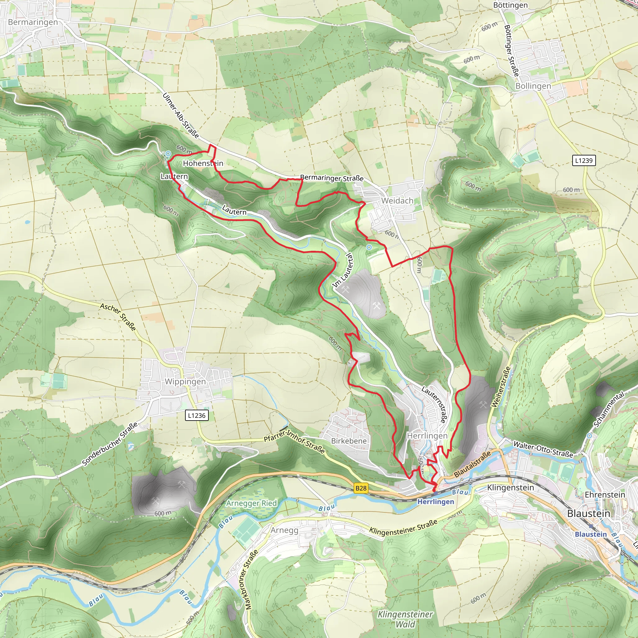 Rote Raute Weidach and Lautertalweg mobile static map