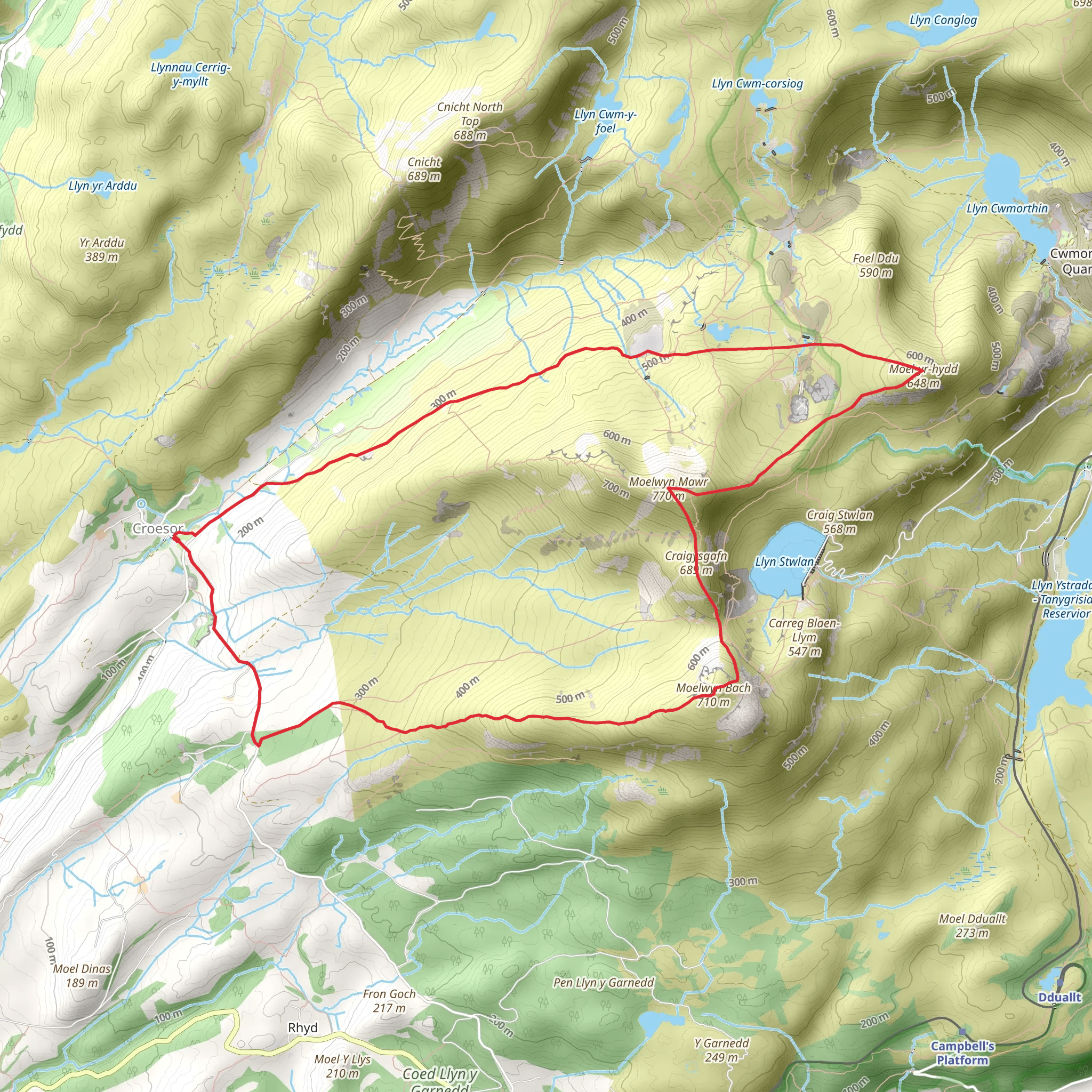 The Moelwyns from Croesor mobile static map