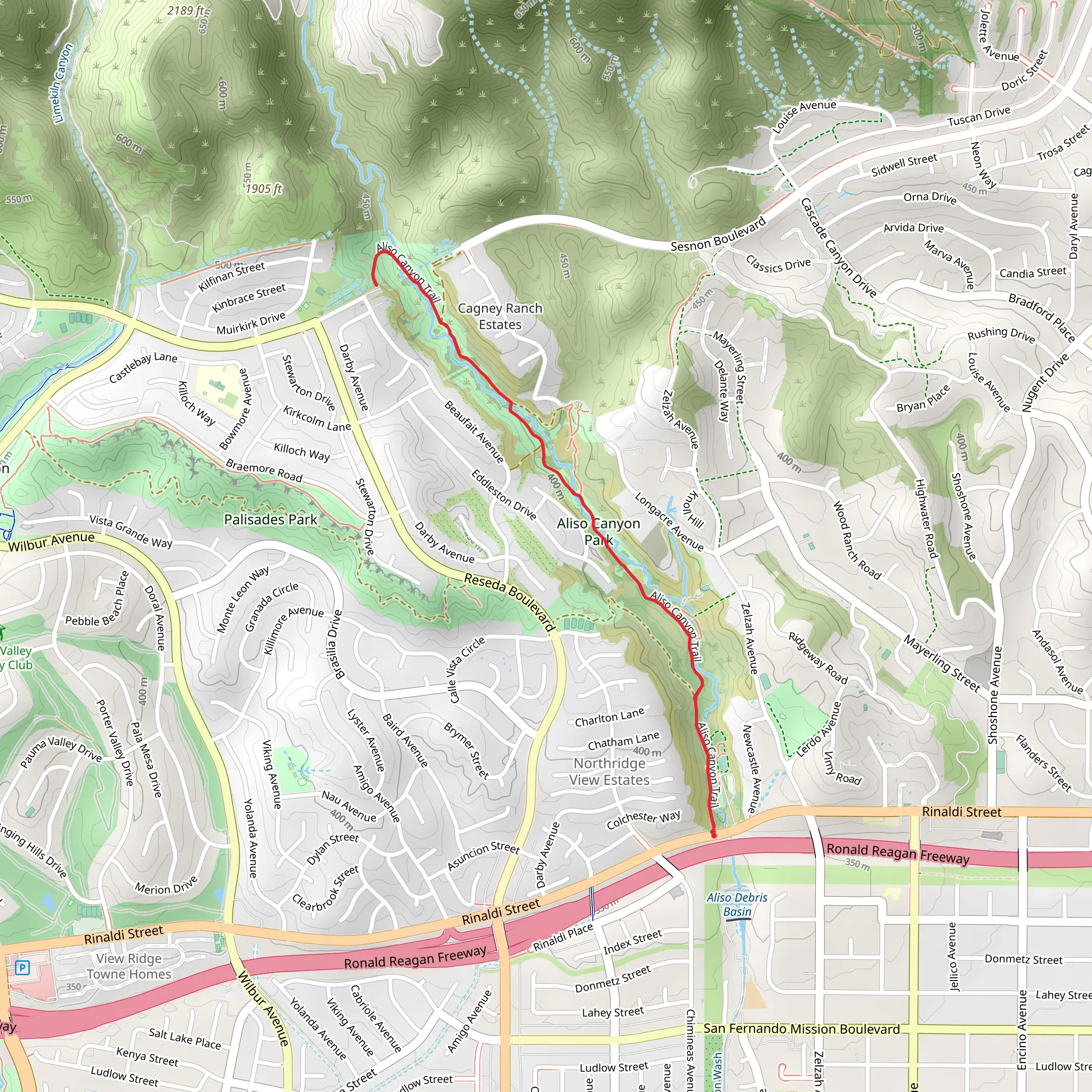 Aliso Canyon Trail mobile static map