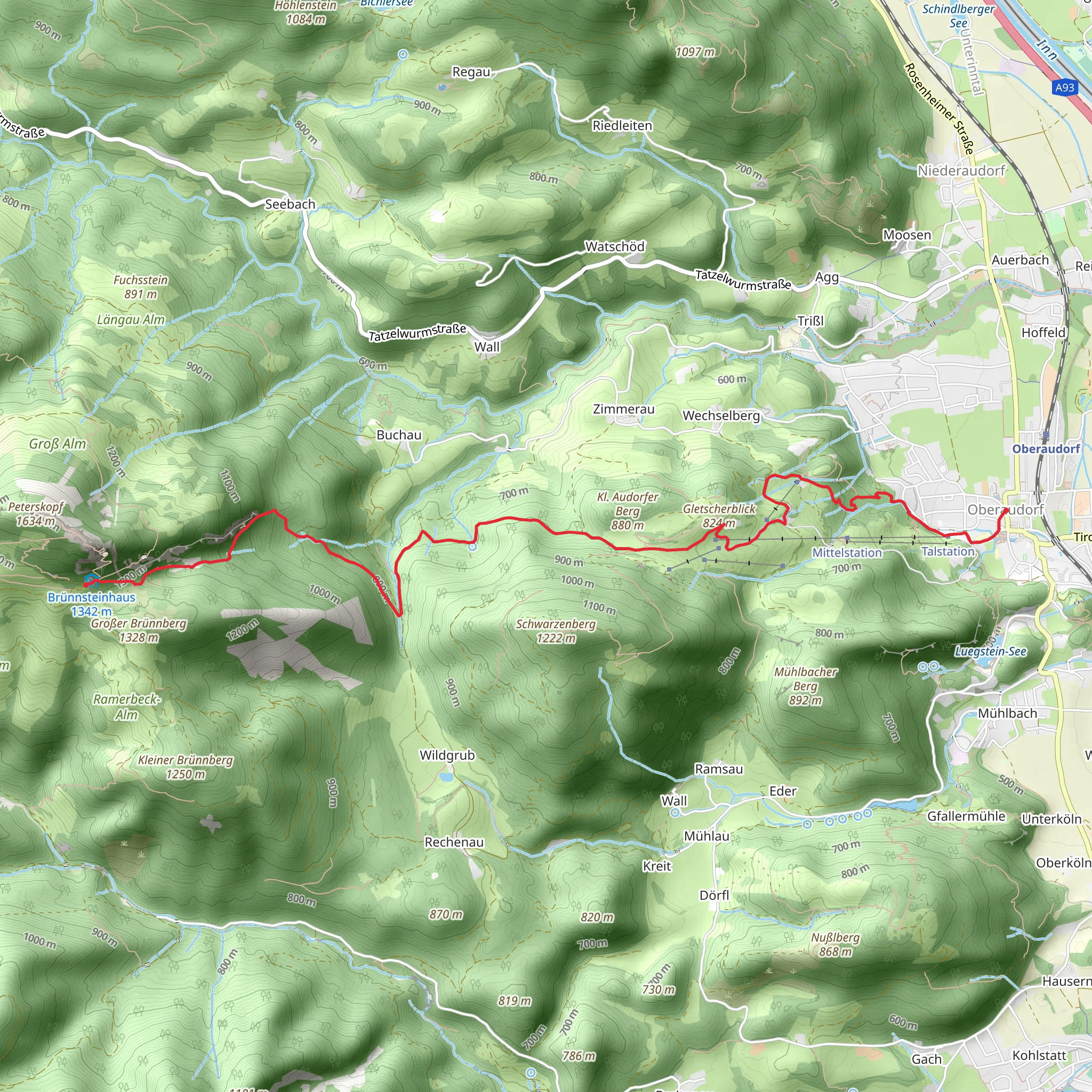 Oberaudorf to Brünnsteinhaus Walk mobile static map