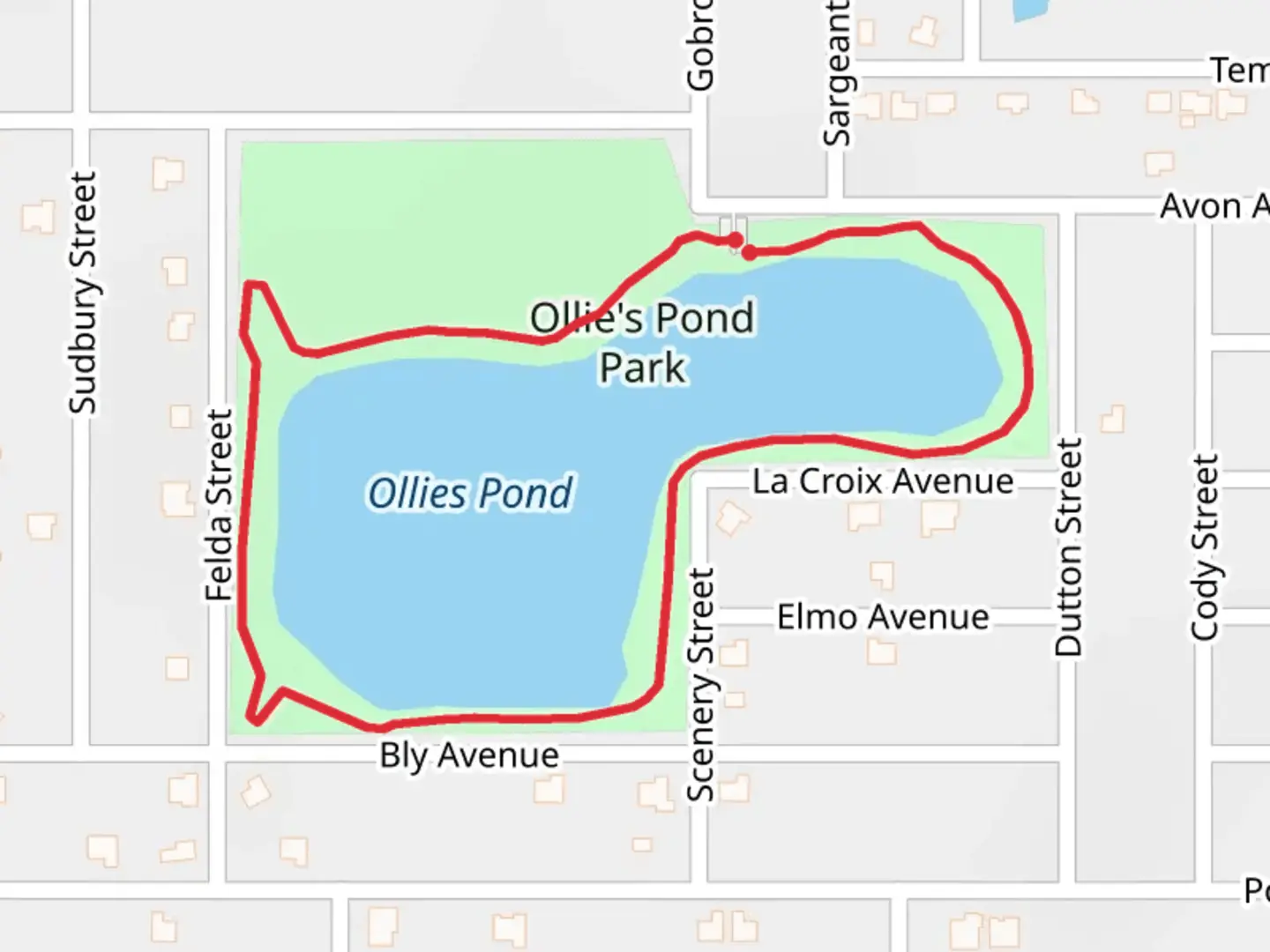An image depicting the trail Ollies Pond Park Loop and its surrounding area.