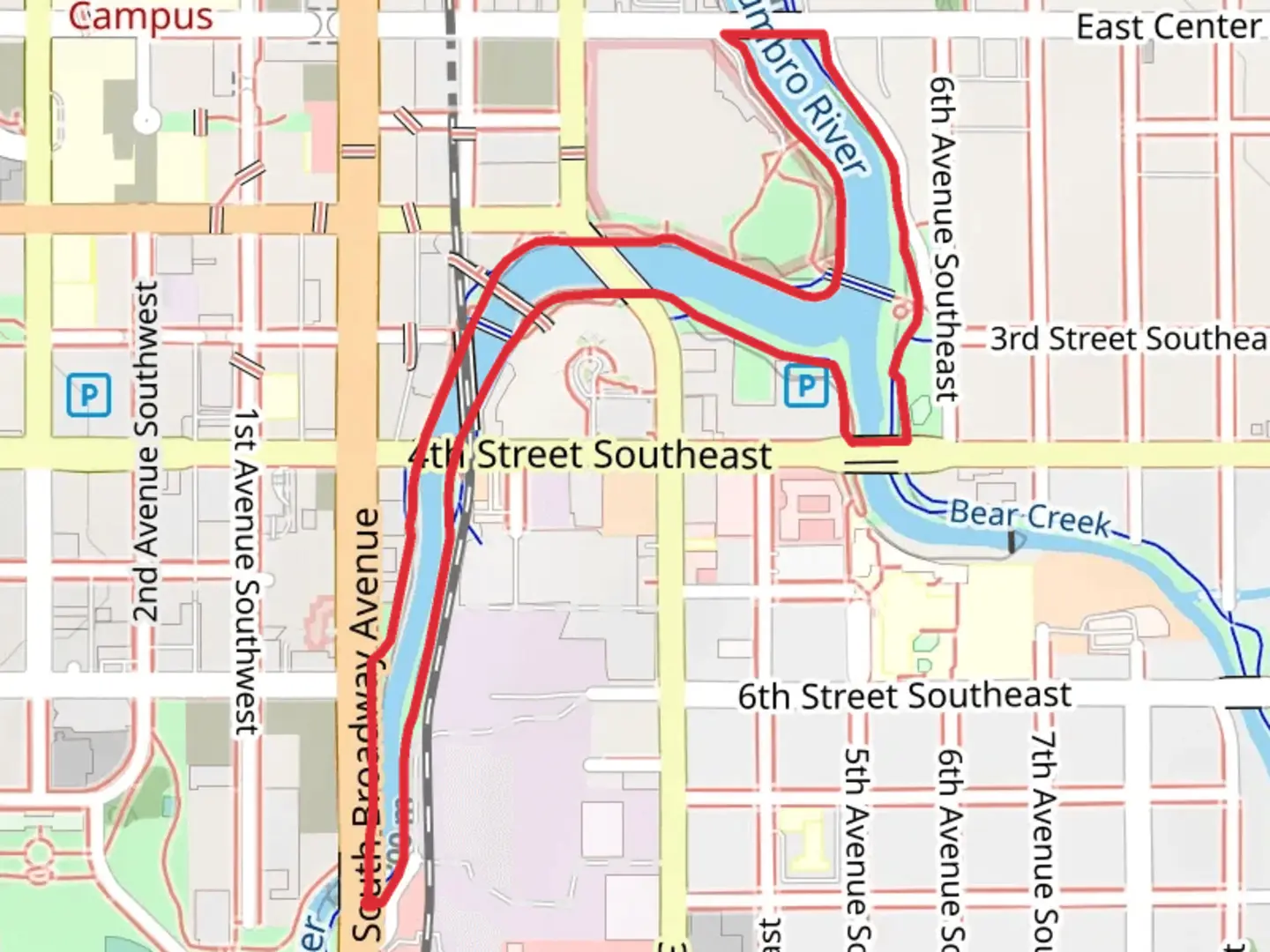 An image depicting the trail Civic Center trail and Downtown Loop and its surrounding area.