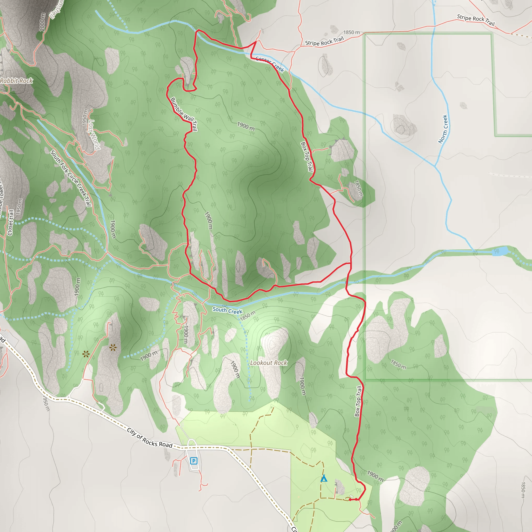 Box Top and Bumblie Wall Loop Trail mobile static map