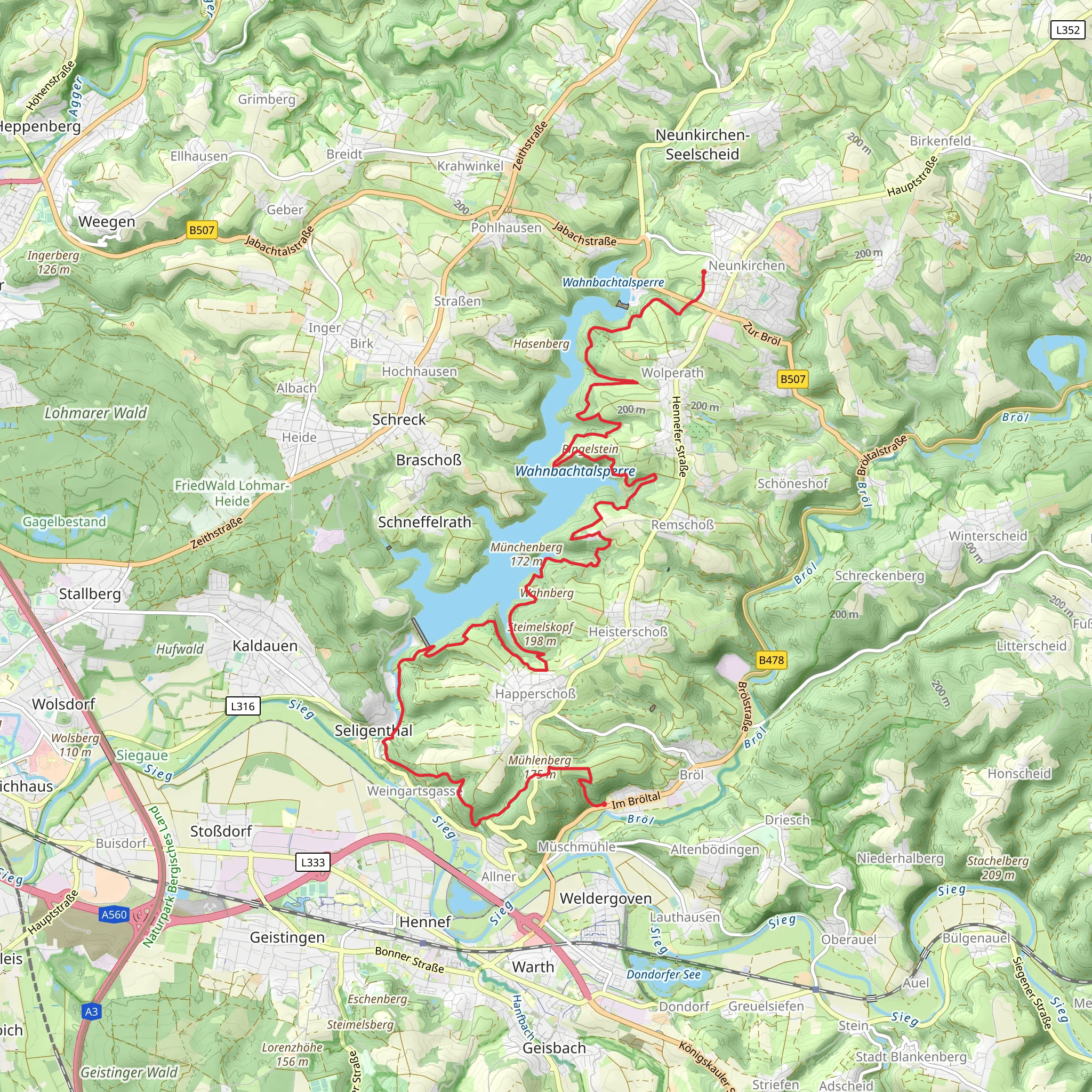 Neunkirchenseelscheid to Broldamm Walk via Wahnbachtalsoerre mobile static map