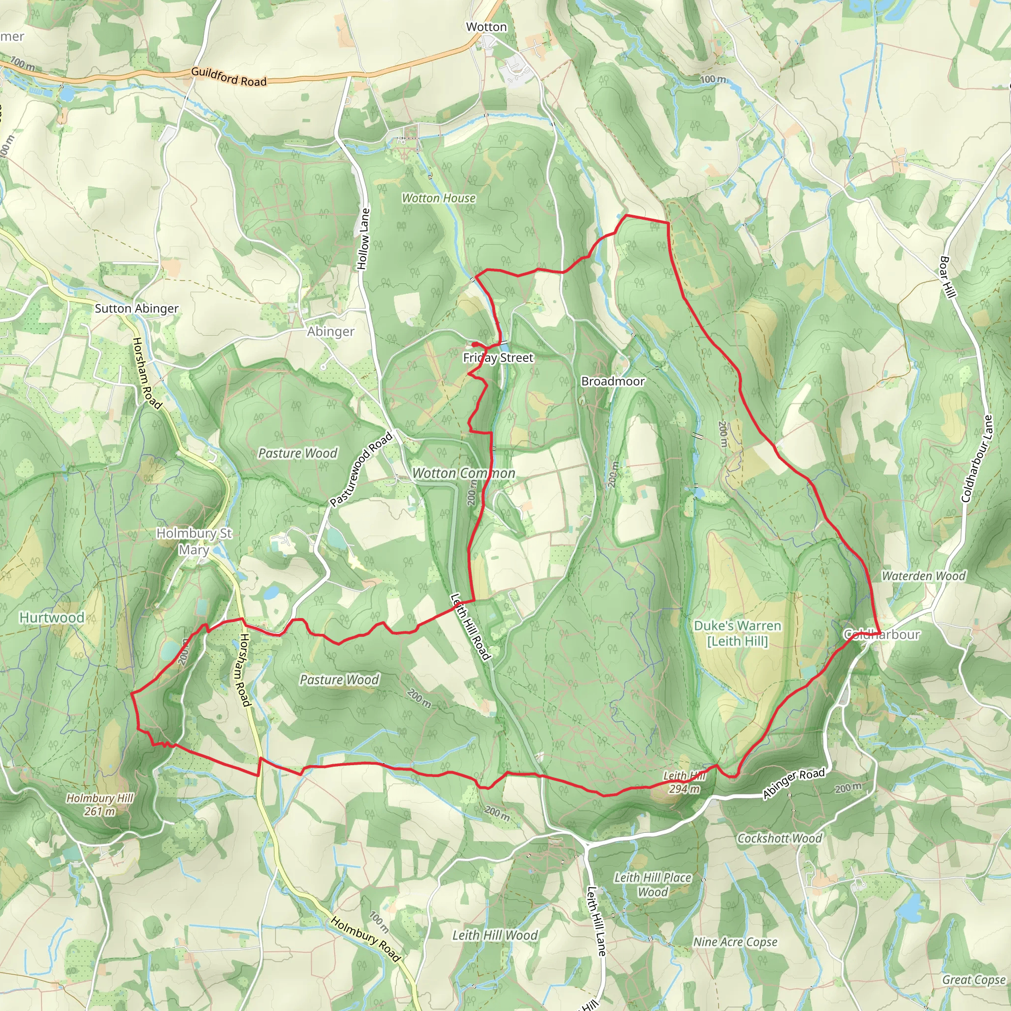 Pasture Wood, Somerset Hill, Leith Hill via Greensand Way mobile static map