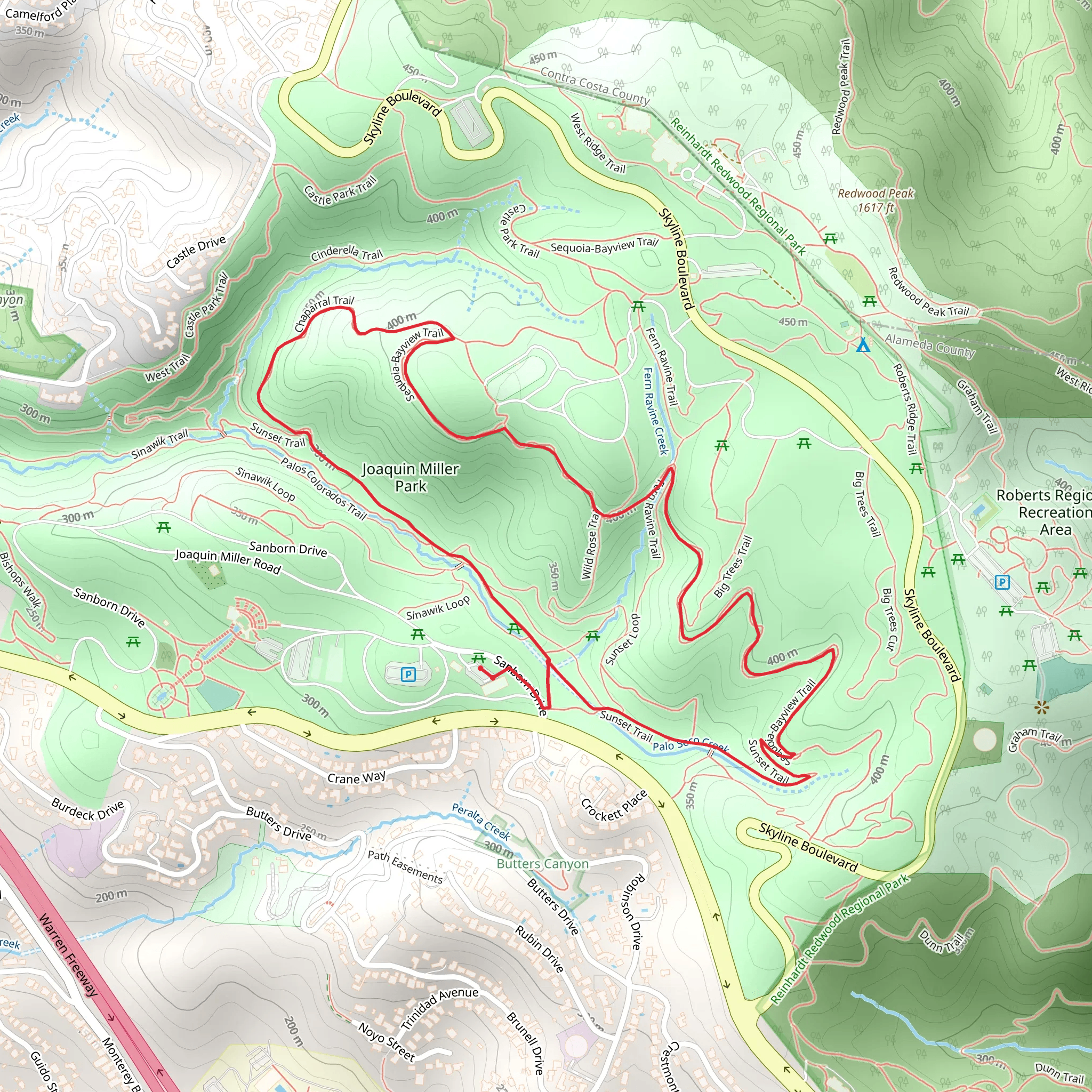 Sunset and Sequoia Bay View Loop Trail mobile static map