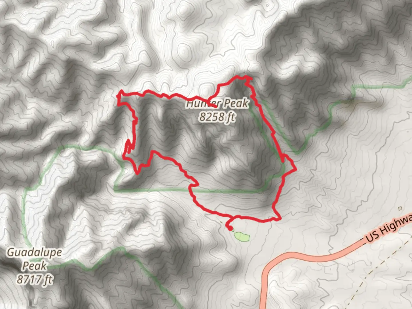 An image depicting the trail Hunter Peak Loop and its surrounding area.