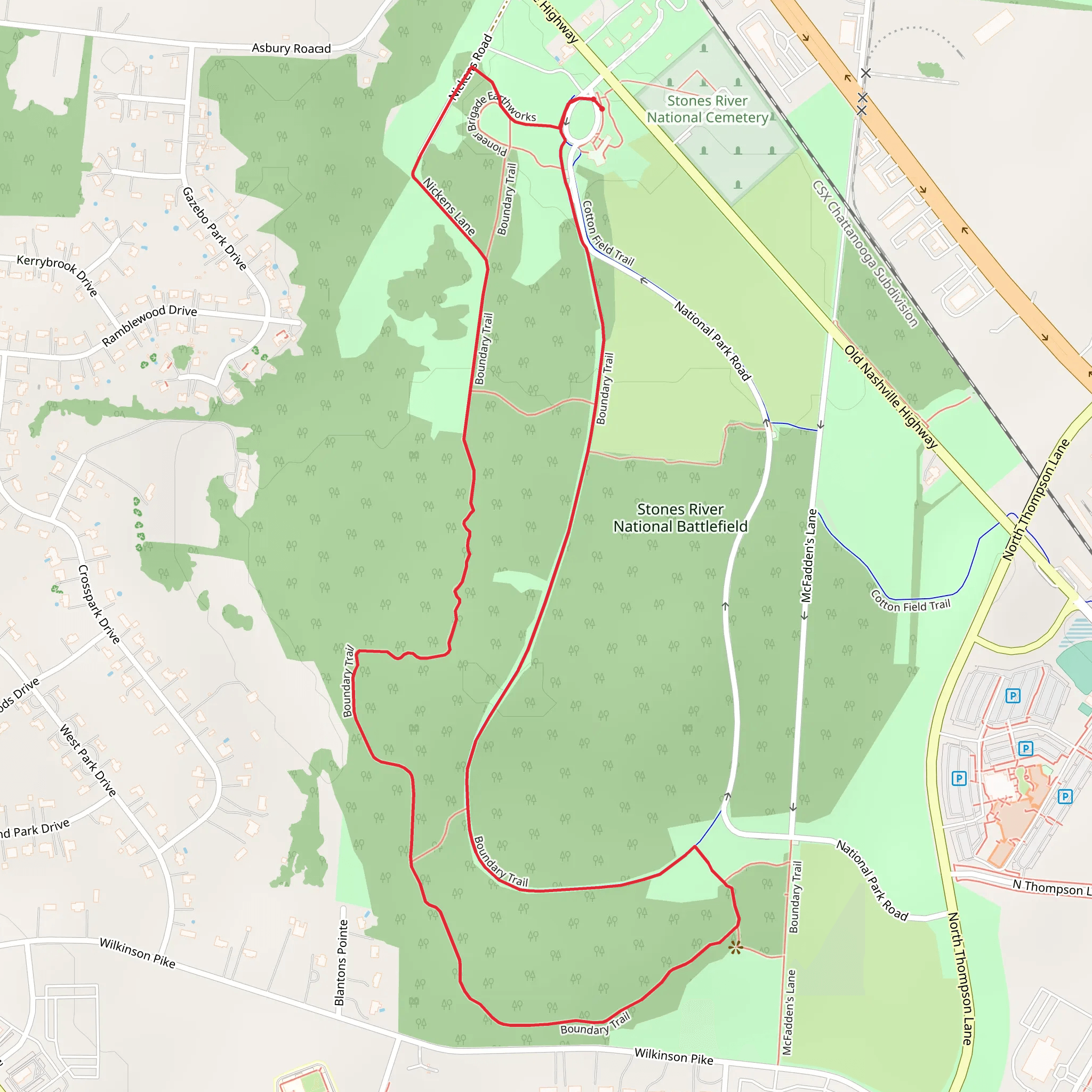 Pioneer Brigade Earthworks and Boundary Loop Trail mobile static map