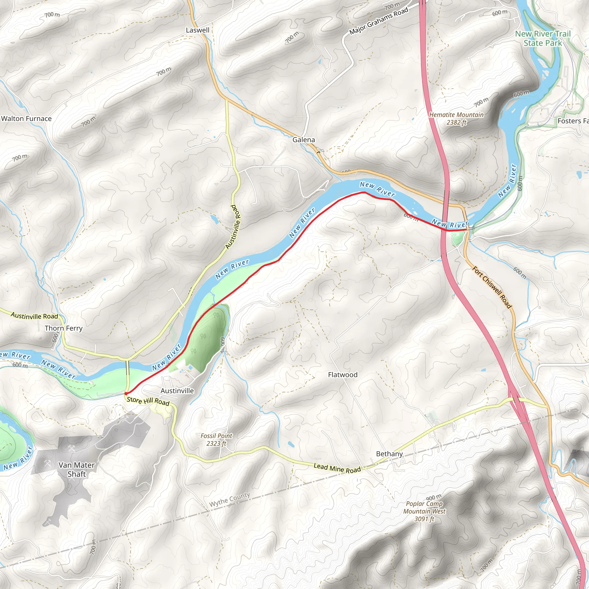 Shot Tower State Historical Park via New River Trail mobile static map