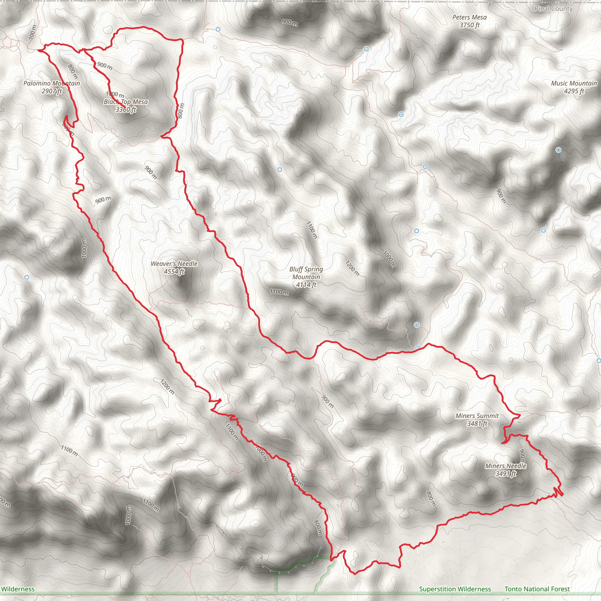 Black Top via Dutchman Trail and Peralta Loop Trail mobile static map