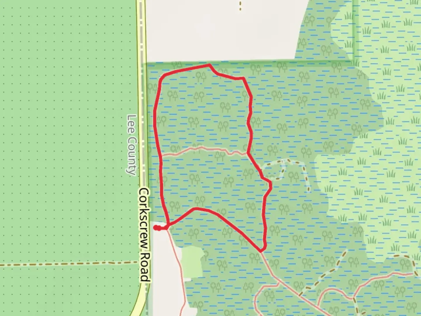 An image depicting the trail Corkscrew Road Loop Walk and its surrounding area.