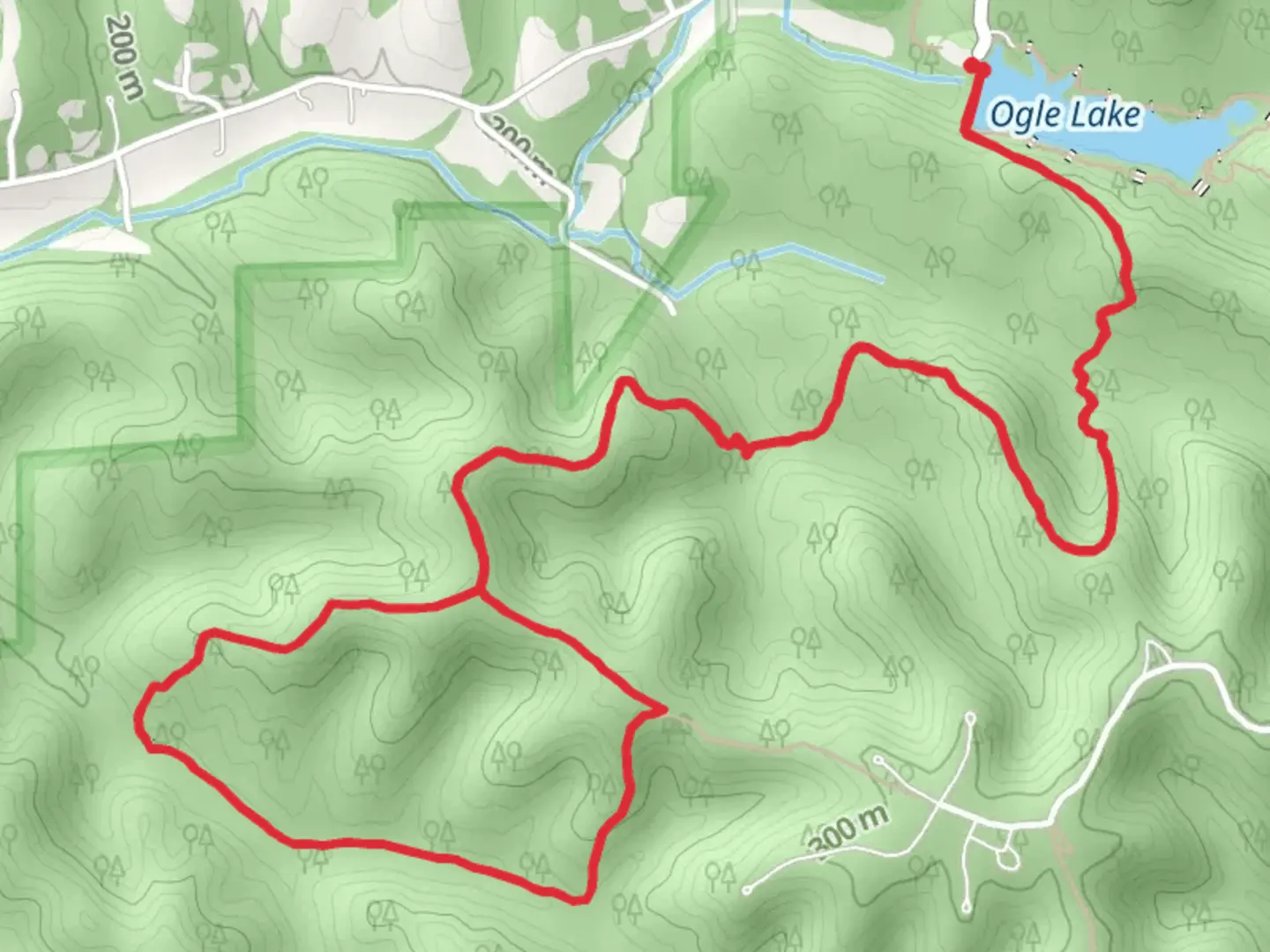 An image depicting the trail Trail 7 and 9 Loop - Ogle Lake and its surrounding area.