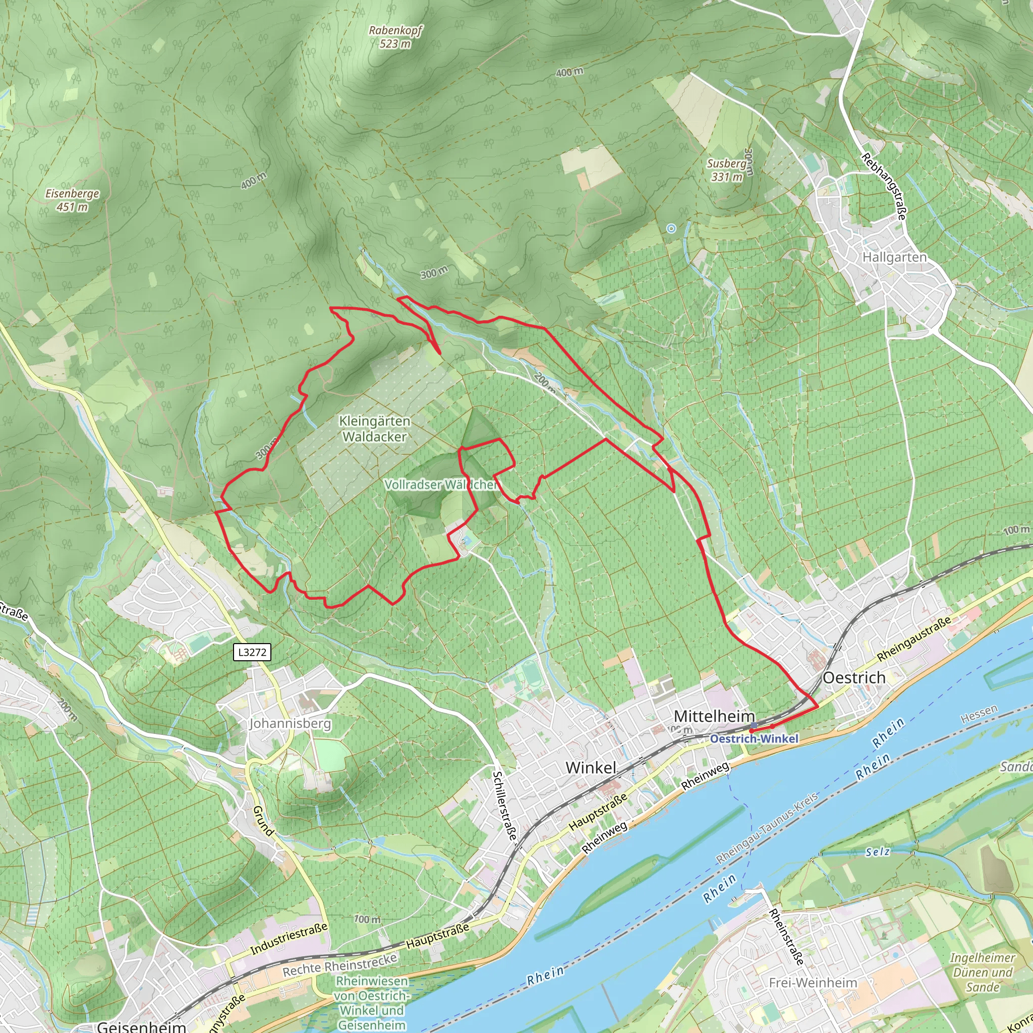 Vollradser Waldchen Loop via Oestrich Winkel mobile static map