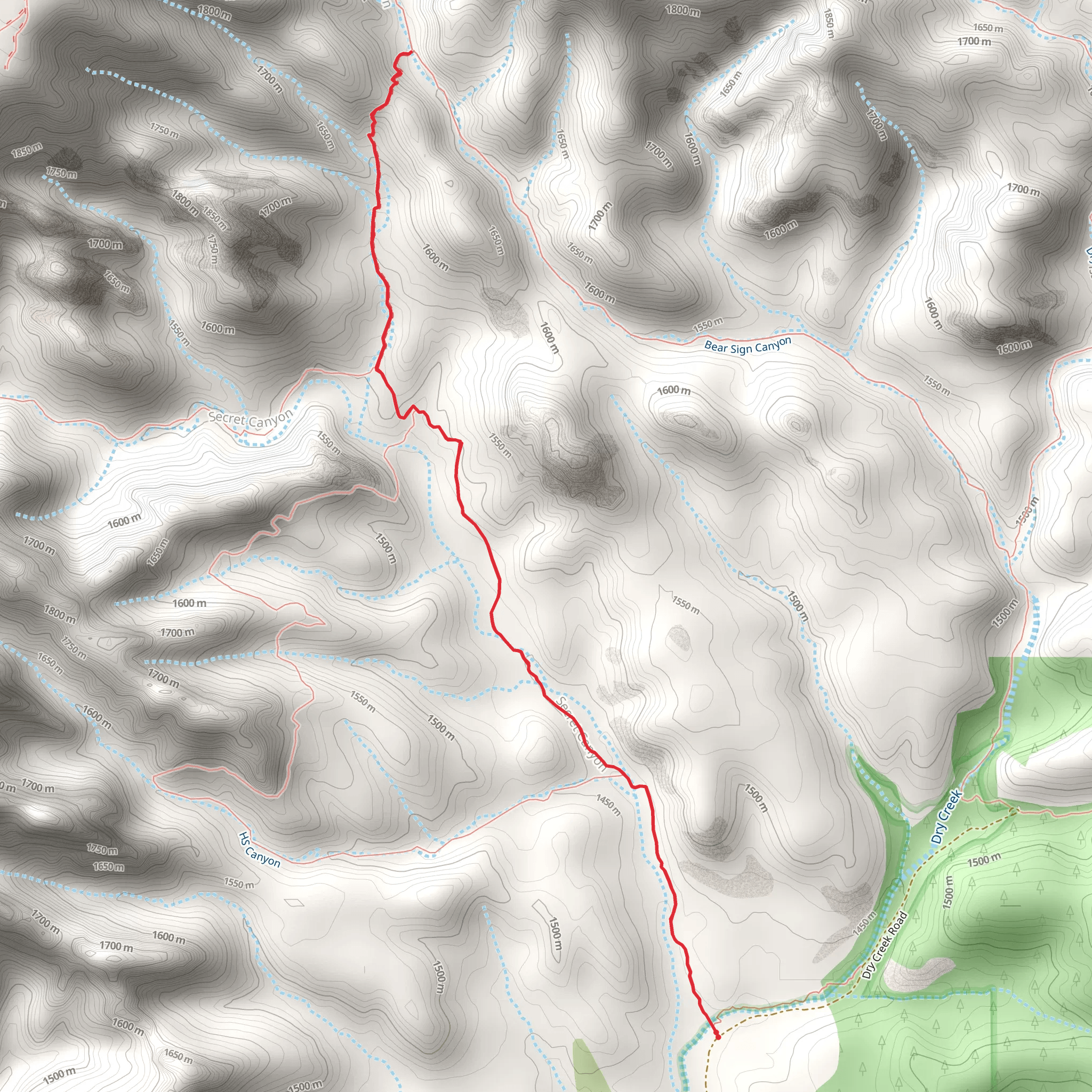 David Miller Trail via Secret Canyon Trail mobile static map