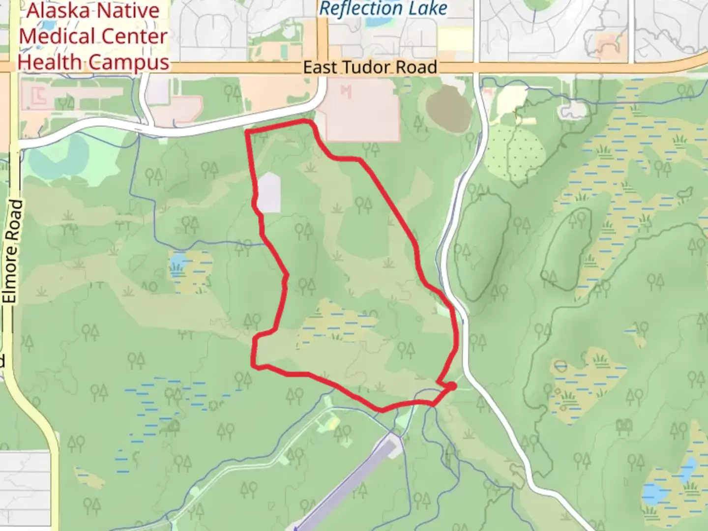An image depicting the trail Tour of Anchorage and Dog Mushing Loop Trail and its surrounding area.