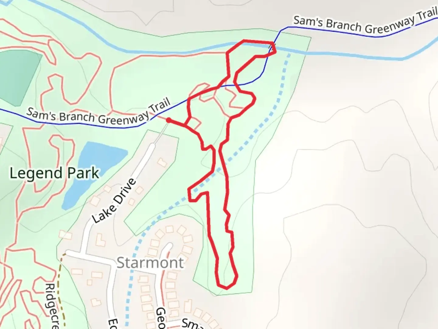 An image depicting the trail Lake Drive Long Loop and its surrounding area.