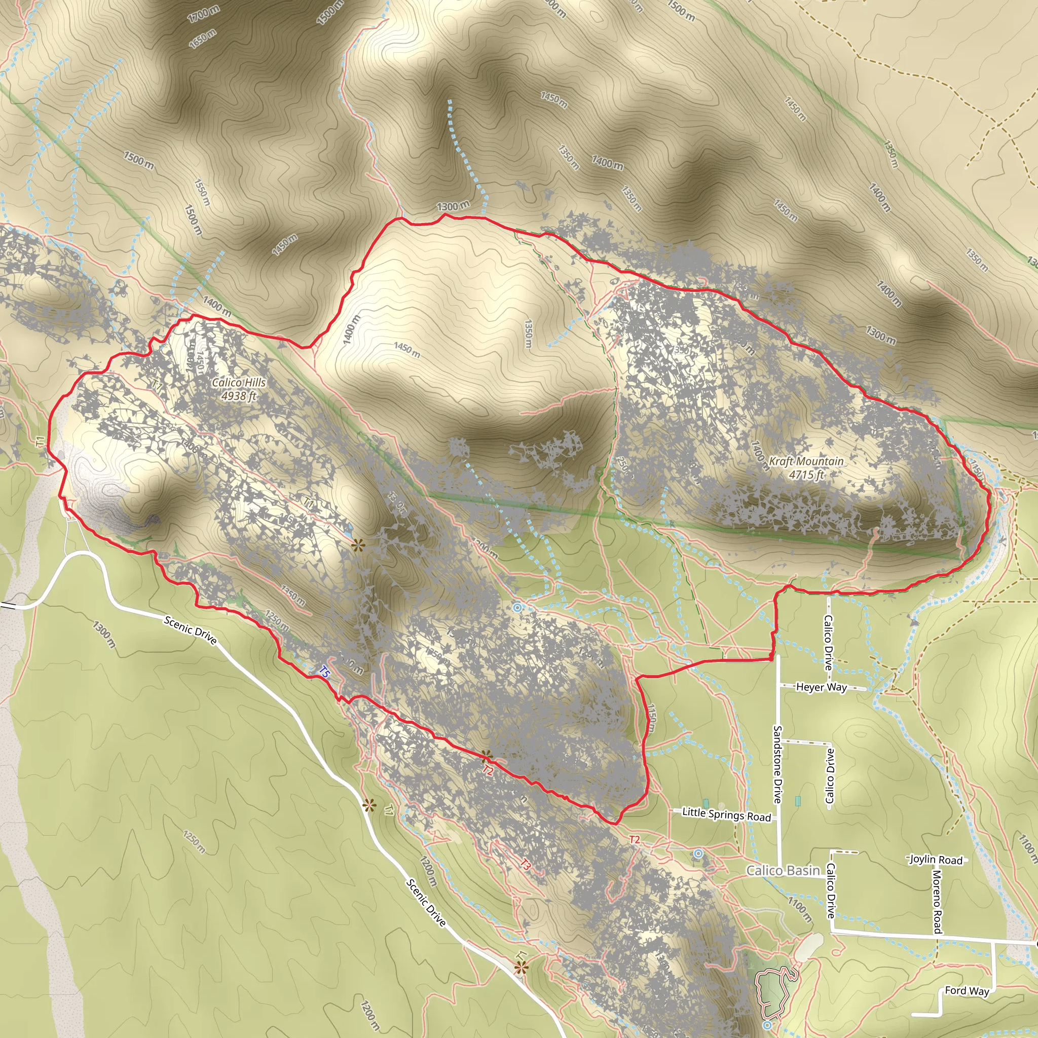Guardian Angel, Calico Hills Trail and Kraft Mountain Loop mobile static map