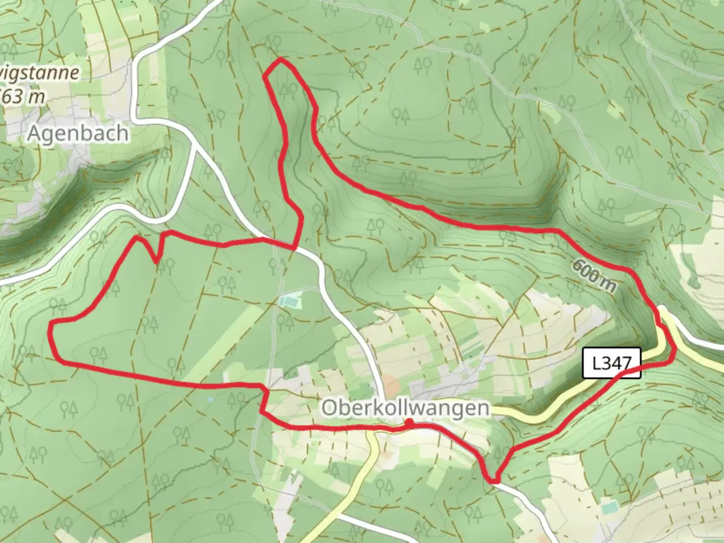 An image depicting the trail Talblick Weiss Loop and its surrounding area.