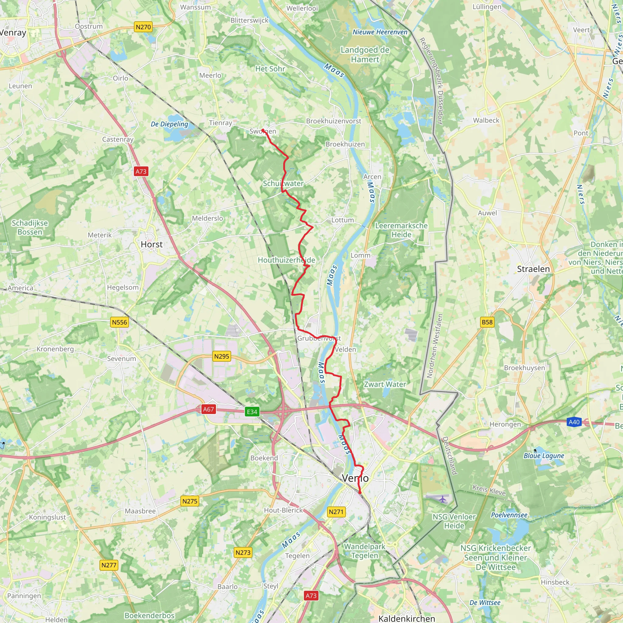Venlo to Swolgen via Swolgenderheide and Groeneweg mobile static map