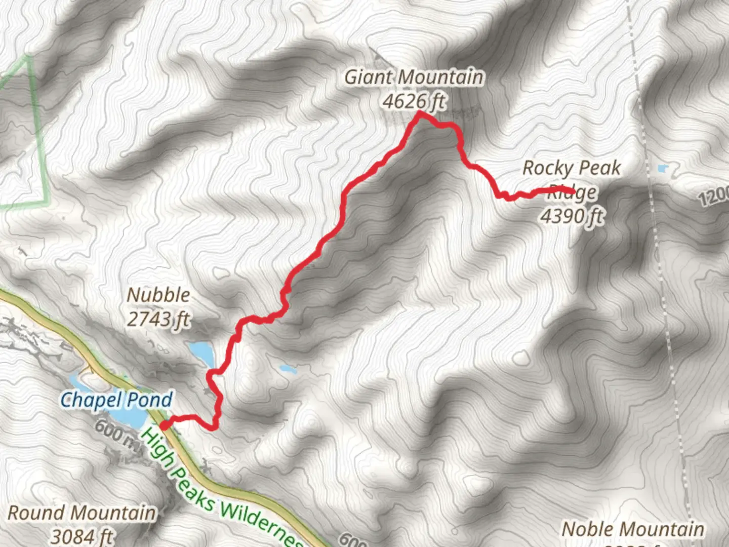 An image depicting the trail Giant Washbowl, Giant Mountain and Rocky Peak Ridge and its surrounding area.