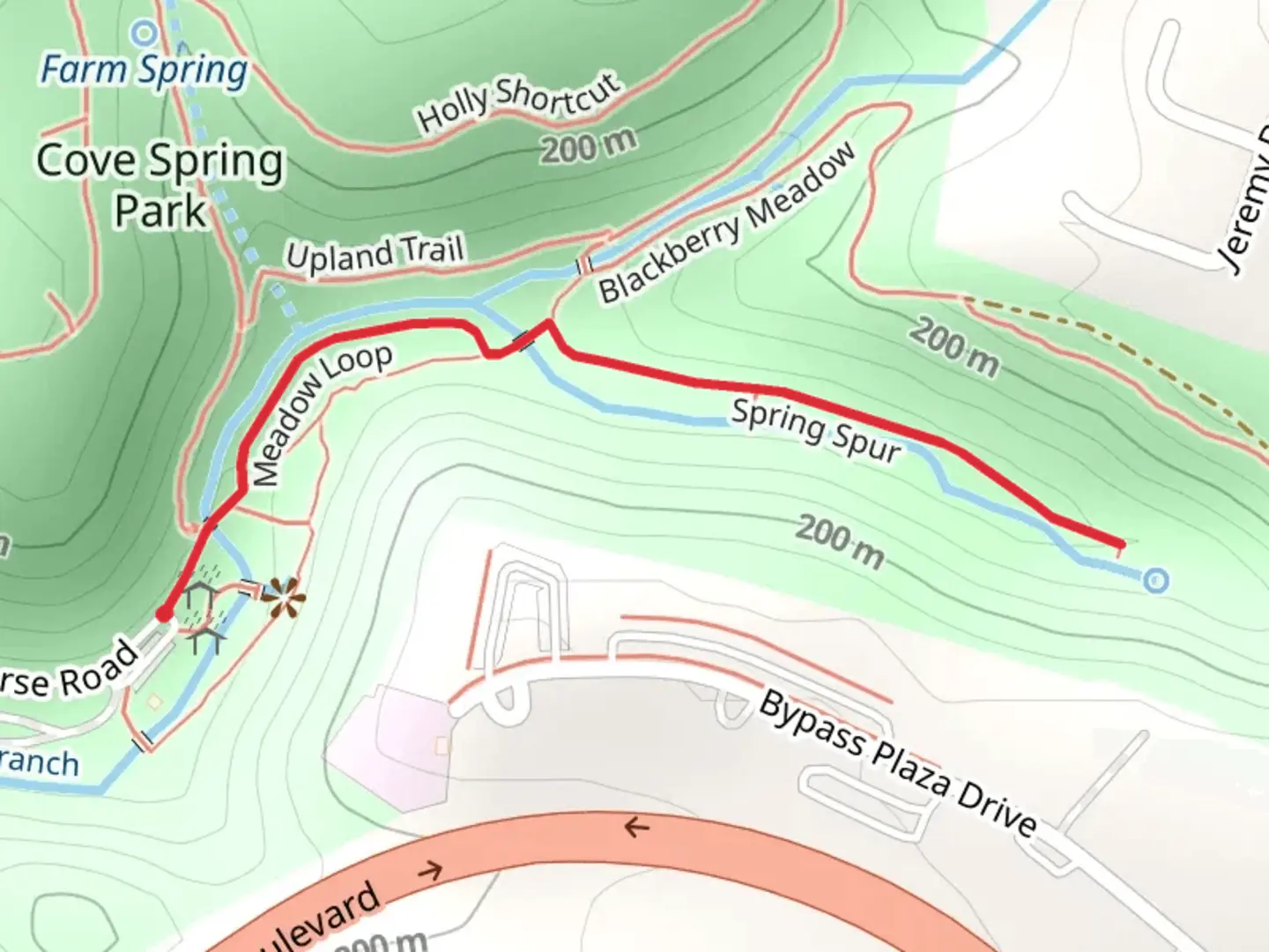 An image depicting the trail Spring Spur and its surrounding area.