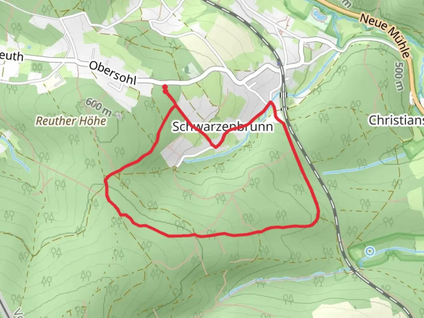 An image depicting the trail Schwarzenbrunn Loop and its surrounding area.
