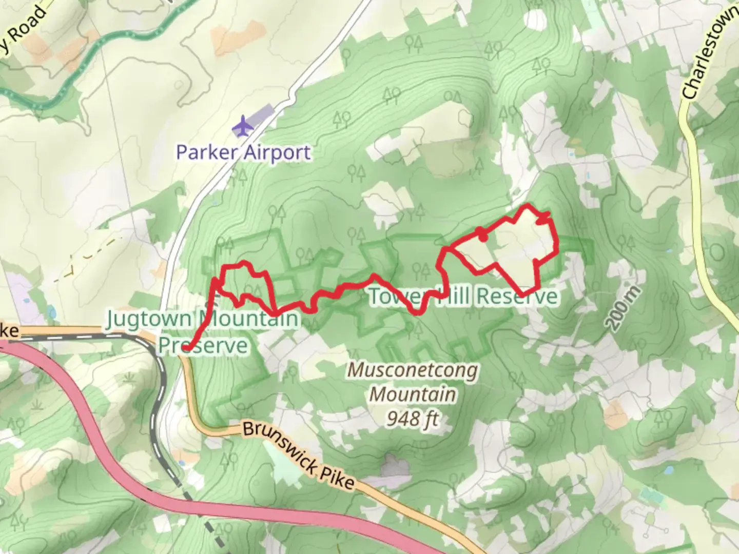 An image depicting the trail Whitetail and White - Highlands Loop Trail and its surrounding area.