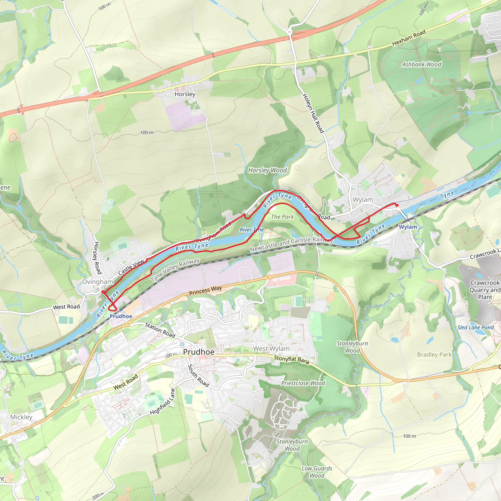 Hagg Bank and Ovingham Bridge via River Tyne Trail mobile static map