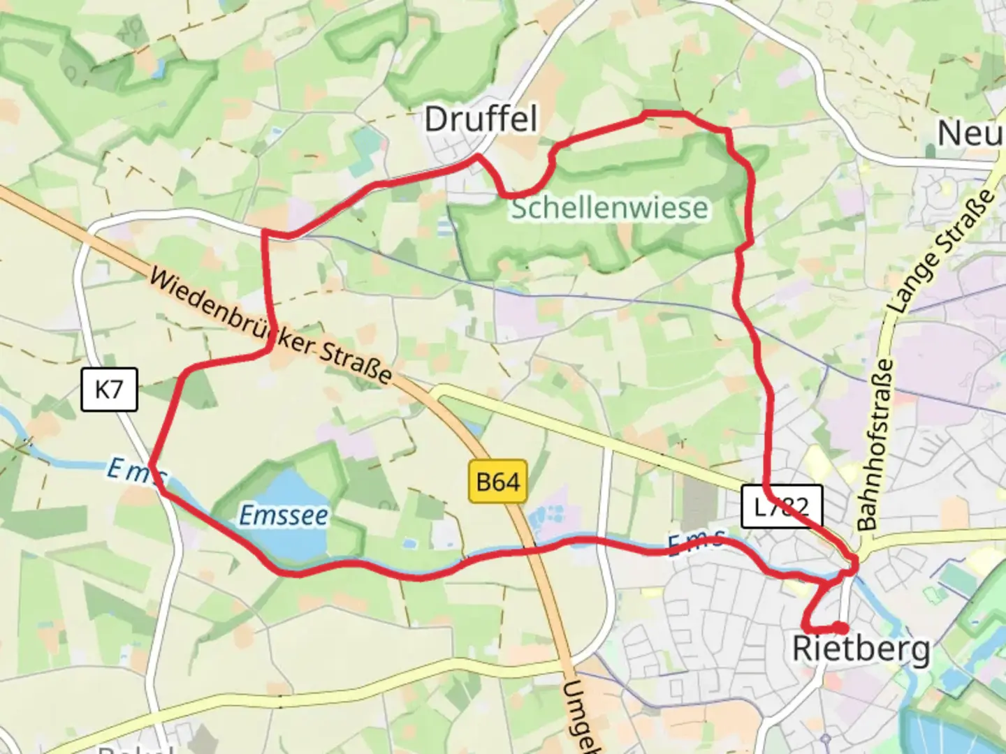 An image depicting the trail Grafenschritte and Ems Loop and its surrounding area.