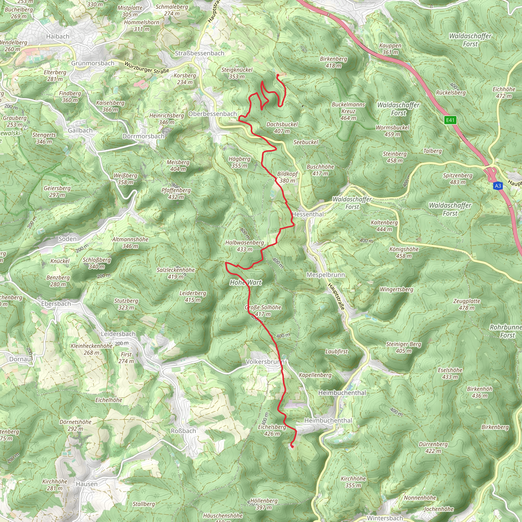 Strabbessenbach to Heimbuchenthal Walk mobile static map