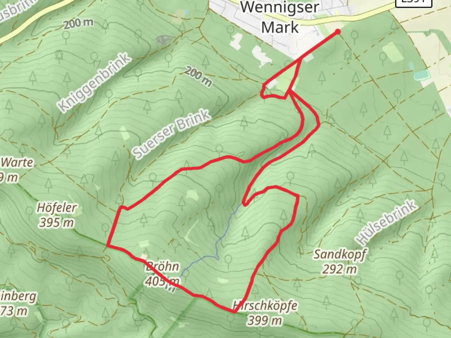 An image depicting the trail Wennigser Mark - Annaturm Rundweg and its surrounding area.