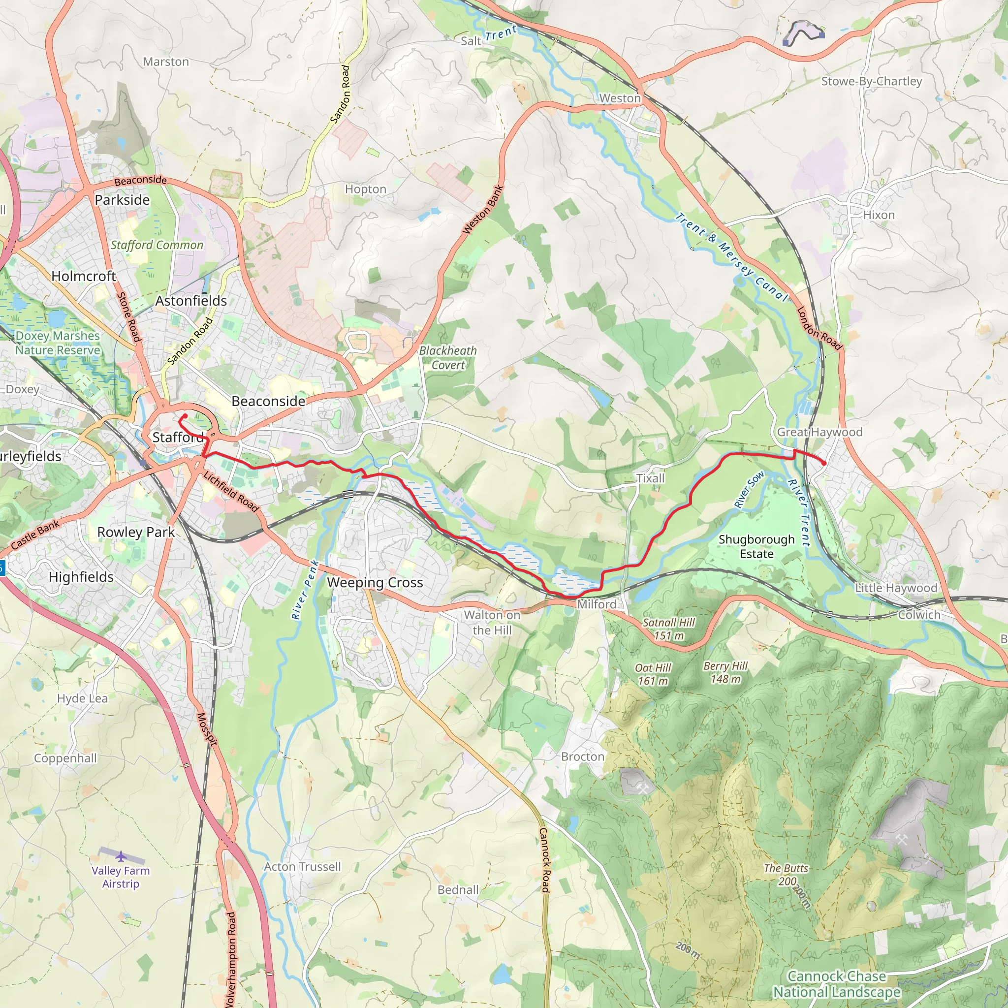 Stafford to Great Haywood Walk mobile static map