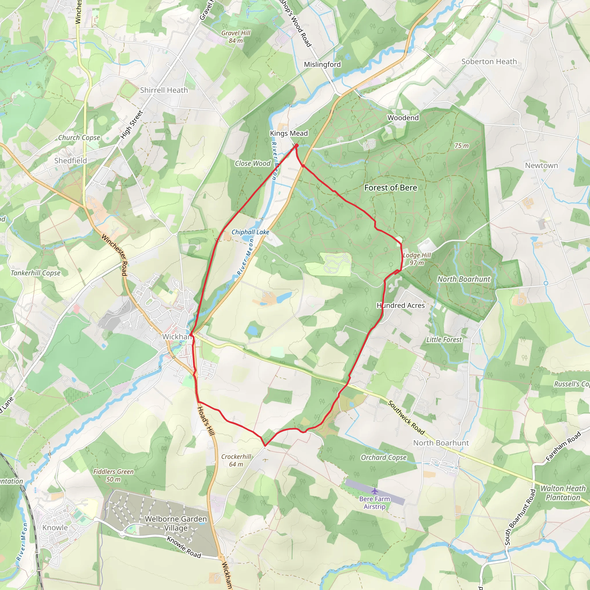 Rookesbury Park and Wickham Common via Meon Valley Trail and Pilgrim's Trail mobile static map