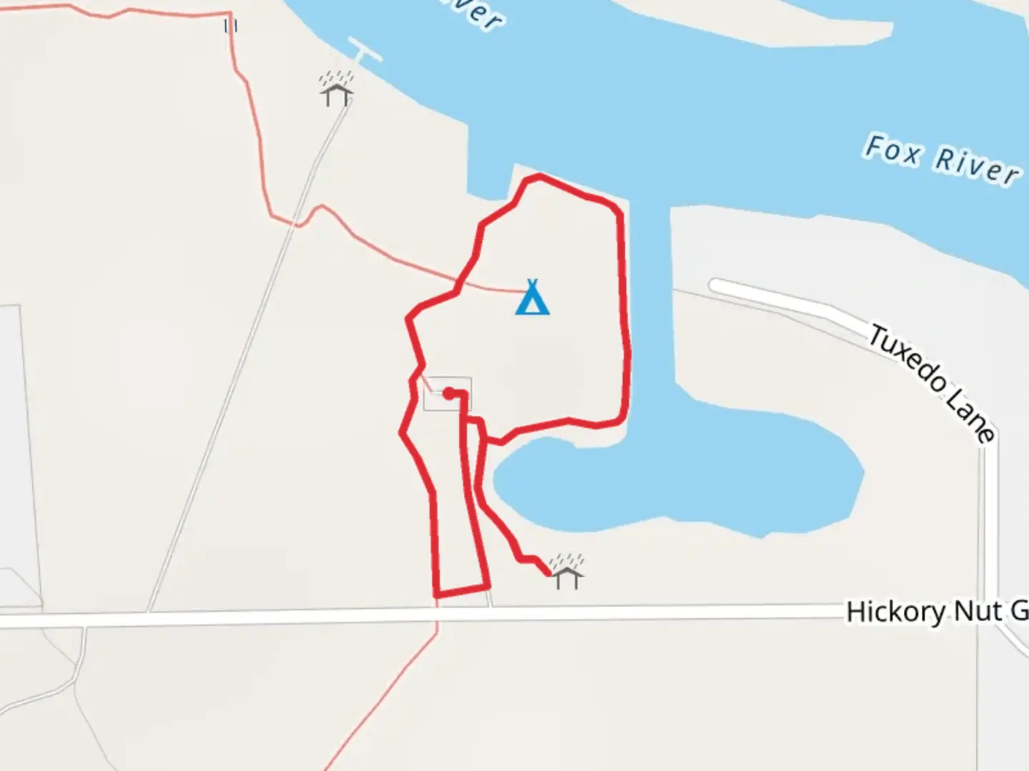 An image depicting the trail Hickory Nut Grove Lane Loop and its surrounding area.