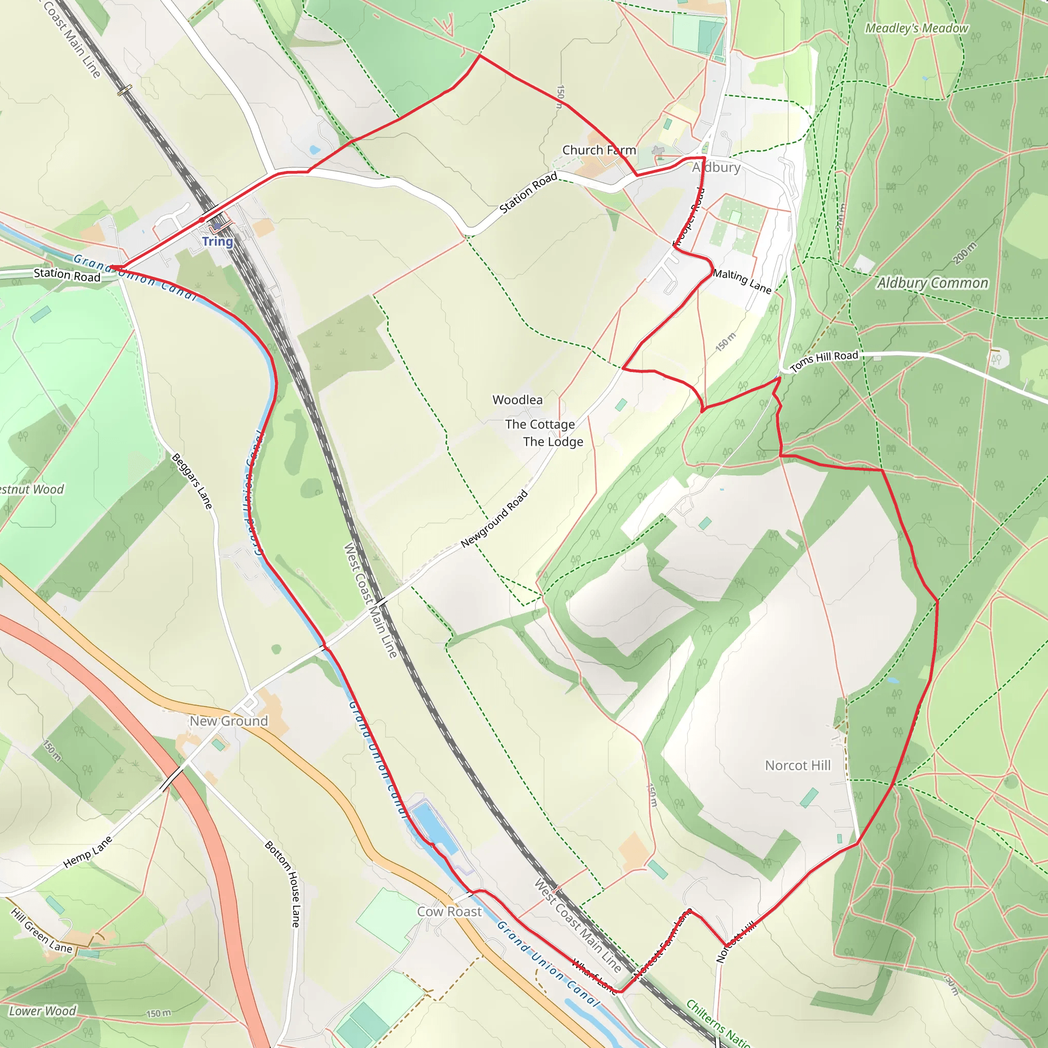 Cow Roast and Aldbury from Tring Station mobile static map