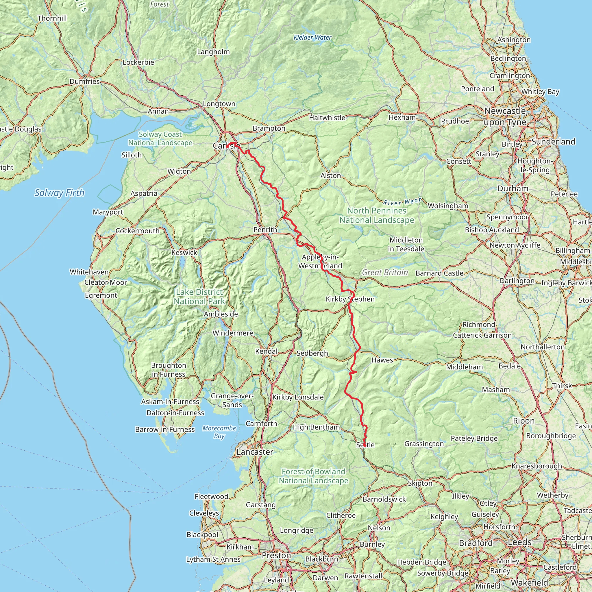 Settle to Carlisle via Pennine Journey mobile static map