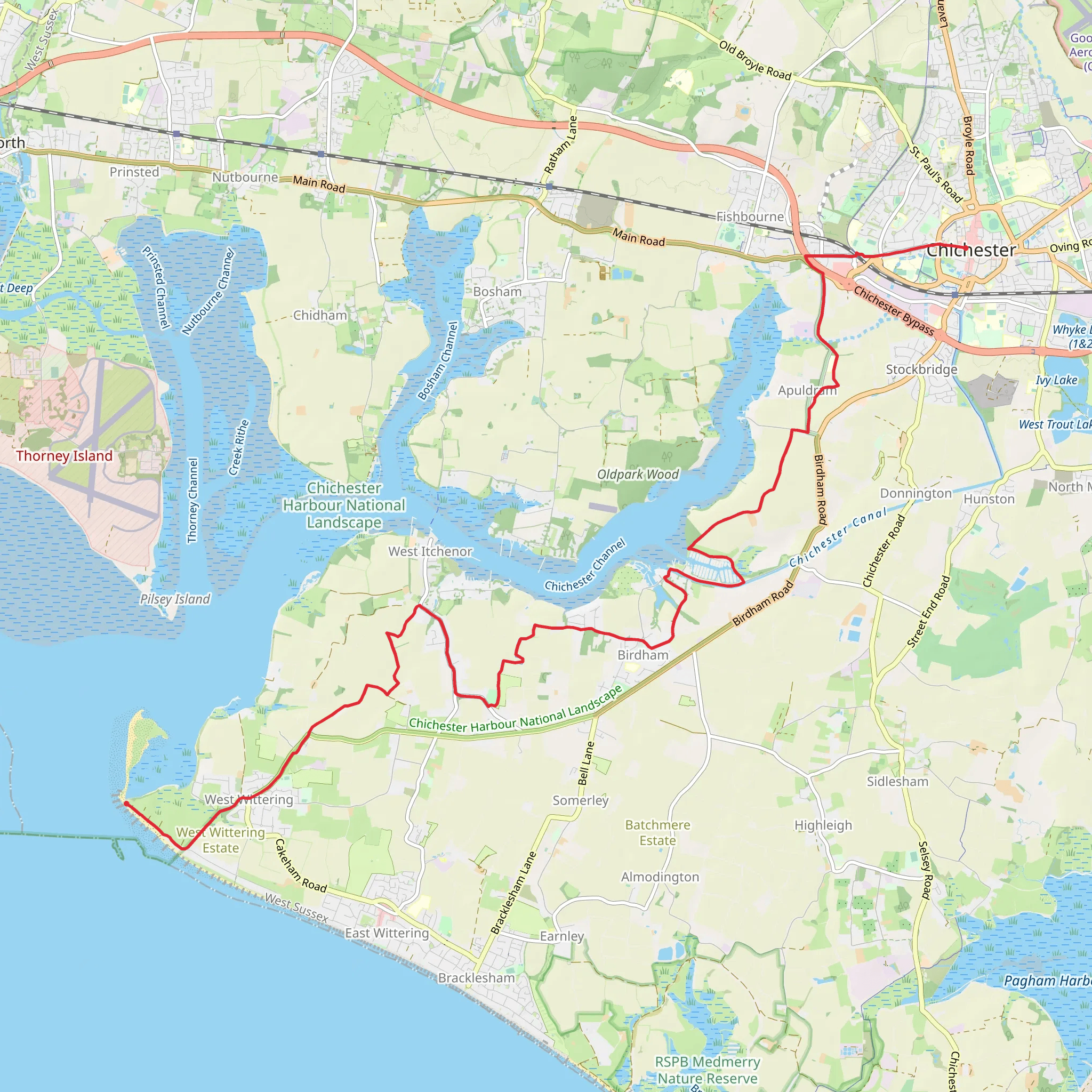 West Wittering to Chichester Walk mobile static map
