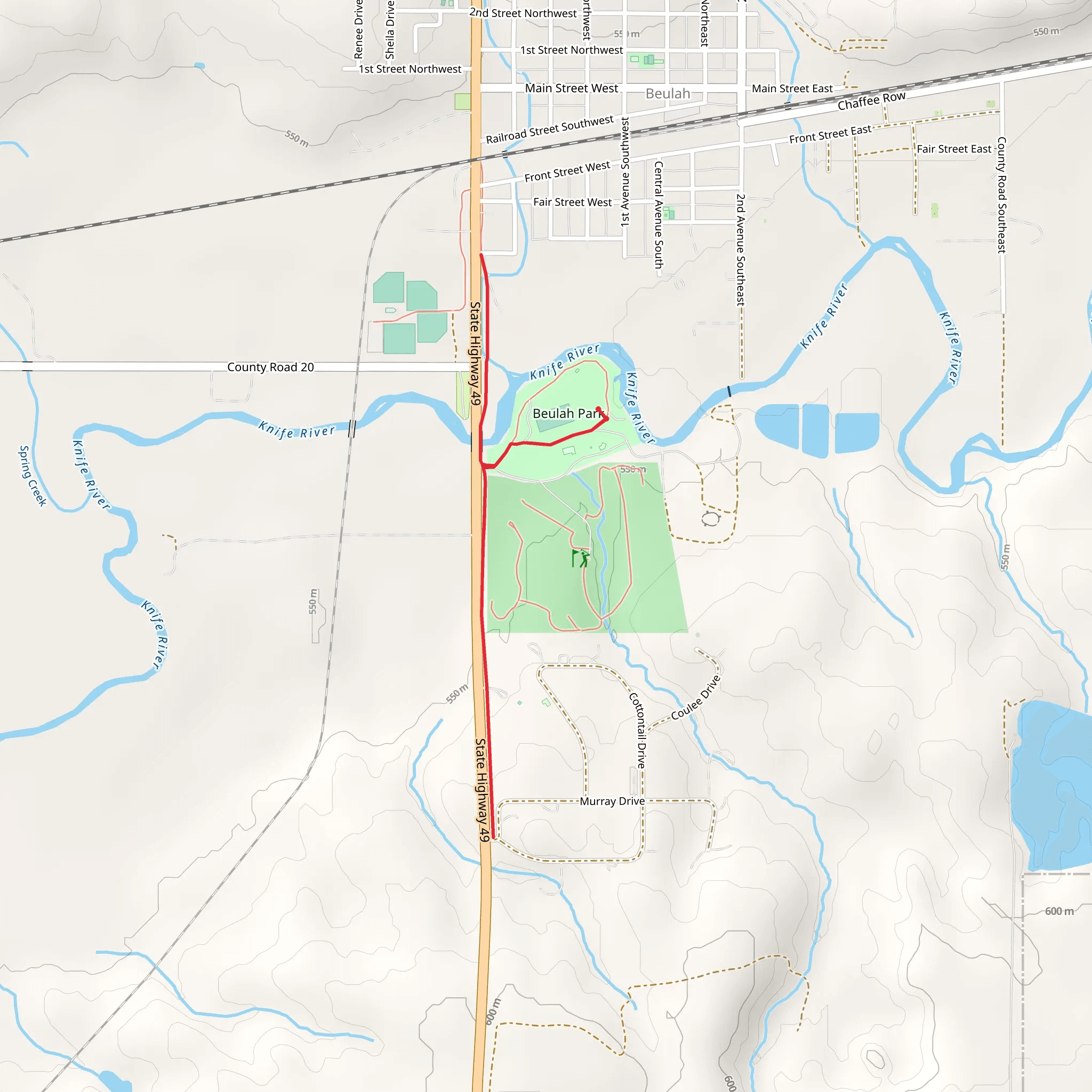 Beulah Park and Knife River mobile static map