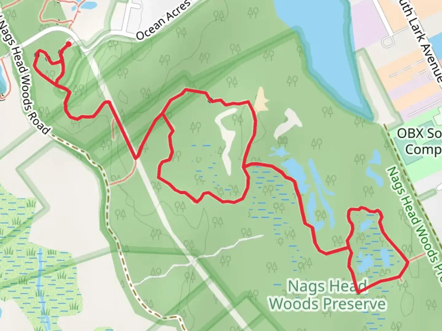 An image depicting the trail Center Trail - Blue Loop and its surrounding area.