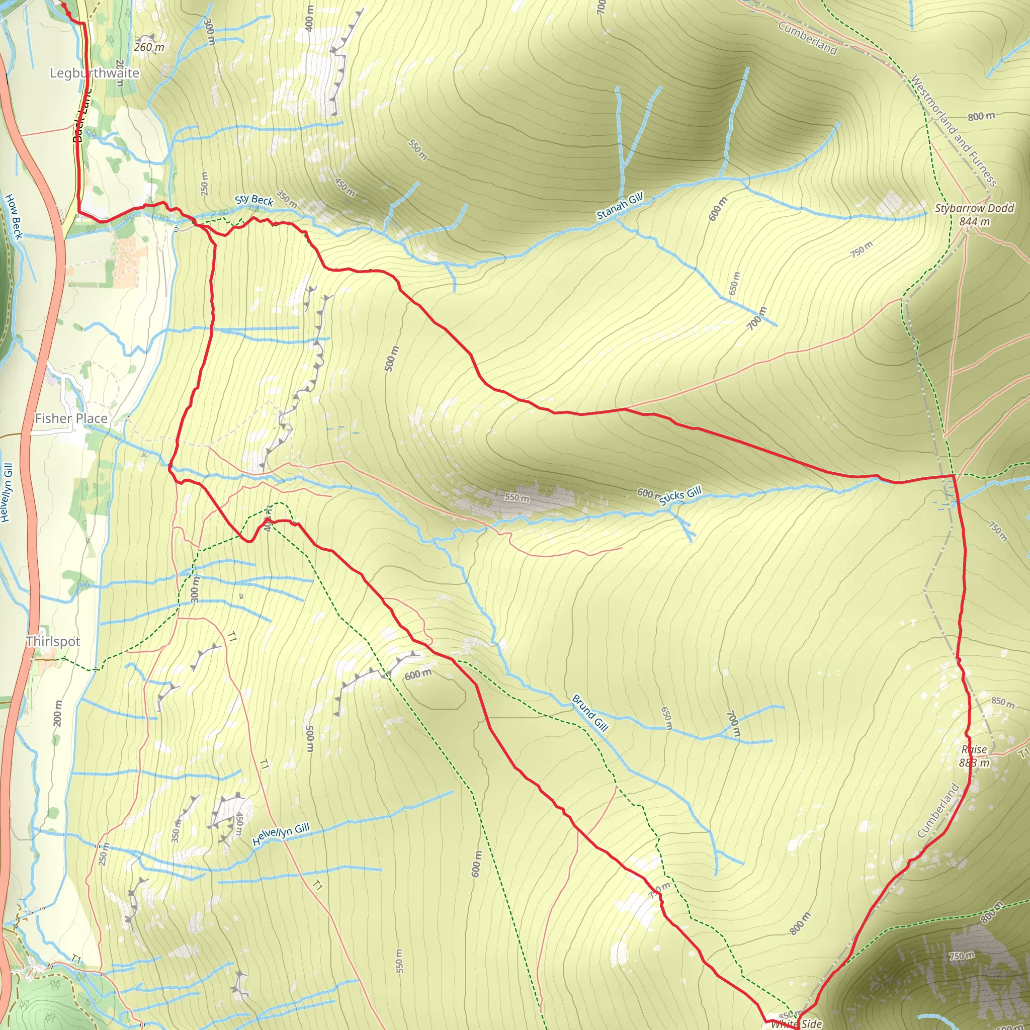 Raise and White Side via Sticks Path mobile static map