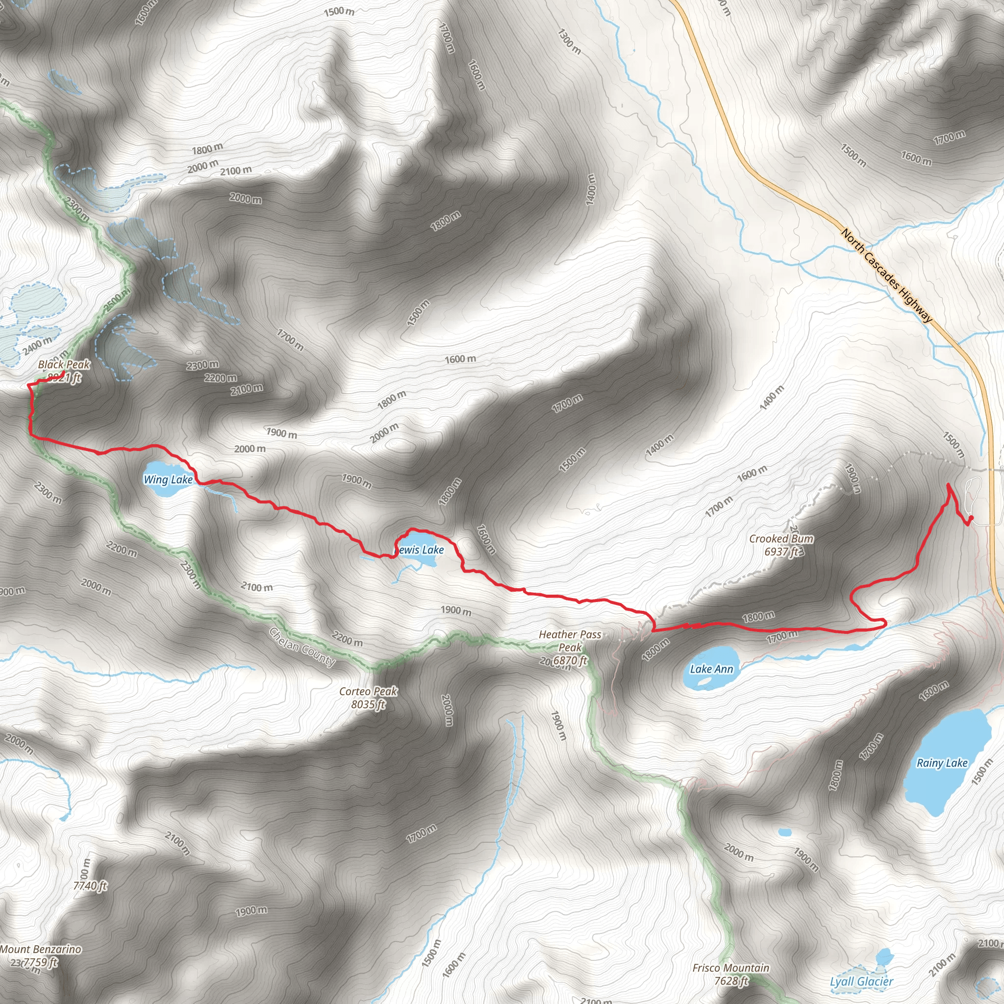 Black Peak, Wing Lake, Lewis Lake via Maple Pass Trail mobile static map