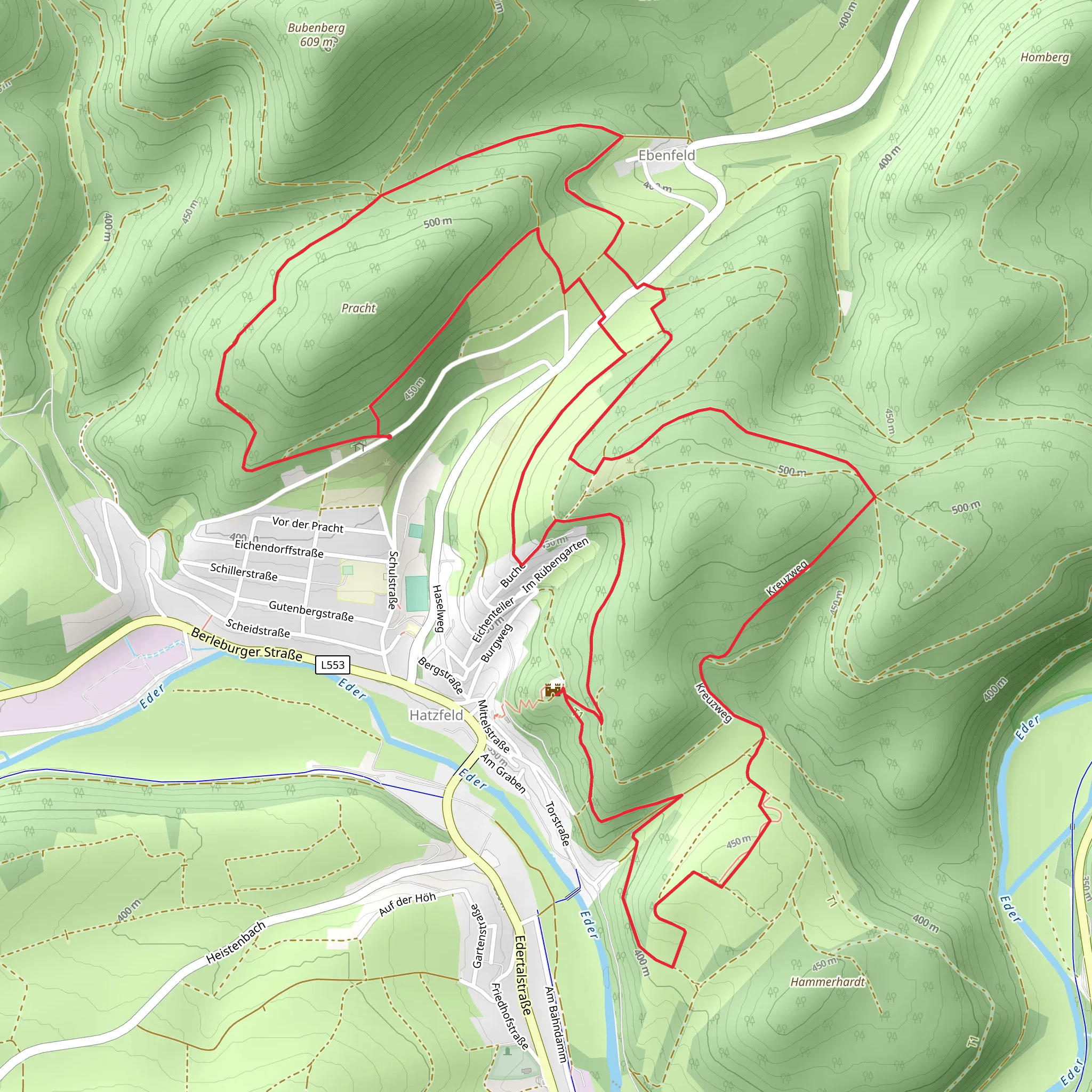 Kreuzweg and Burgruine Hatzfeld Loop mobile static map