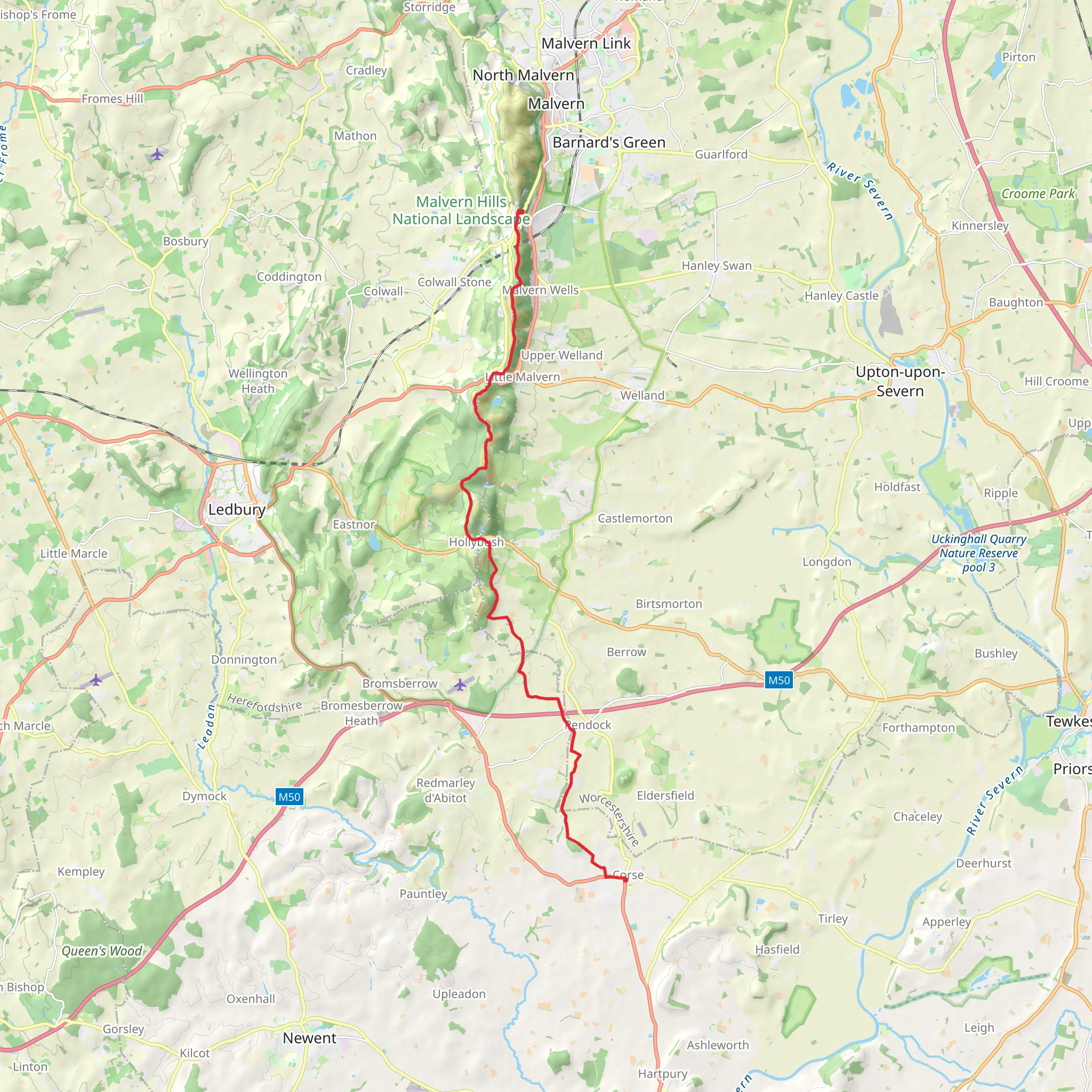 Wyche to Staunton Walk via Millennium Hill mobile static map
