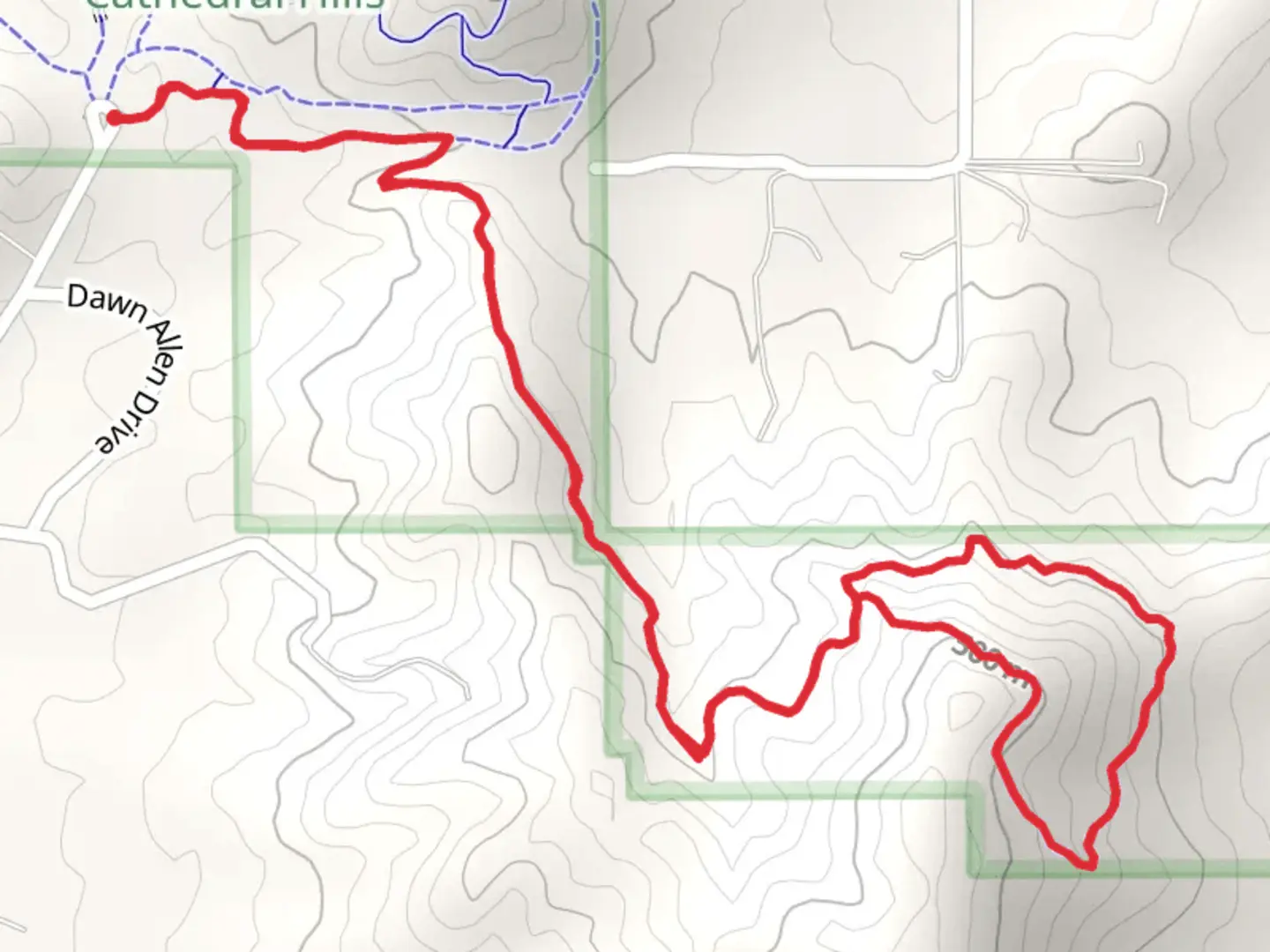 An image depicting the trail Wild Rose Loop via Backside Trail and its surrounding area.