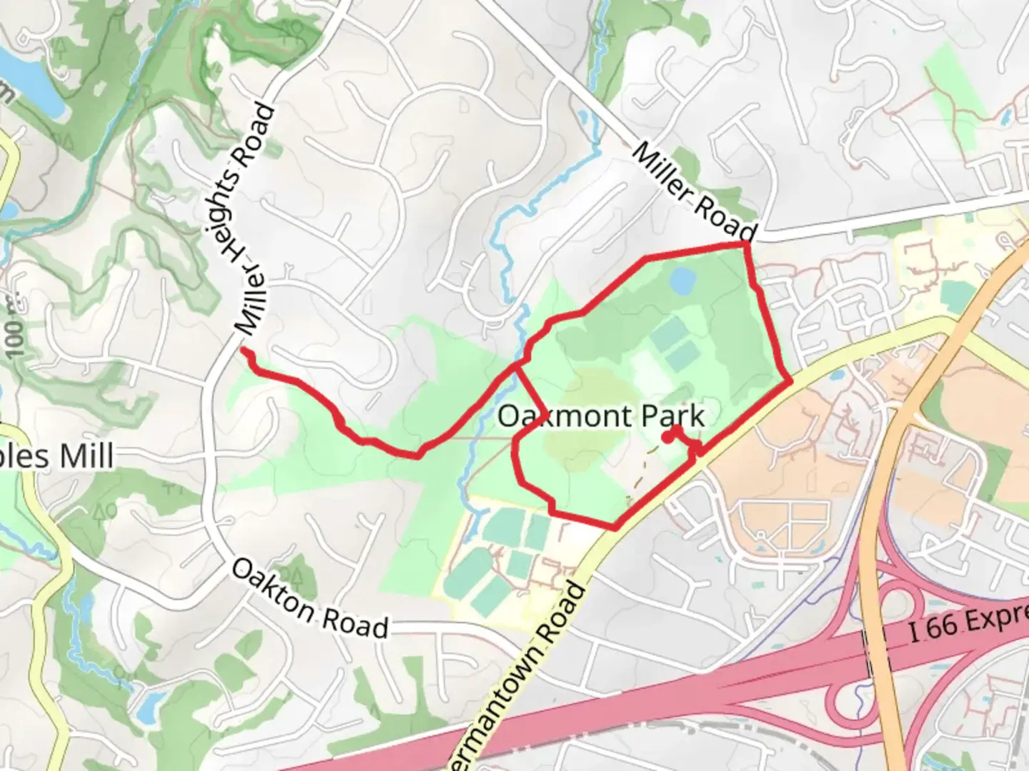 An image depicting the trail Oak Marr Park Loop and its surrounding area.